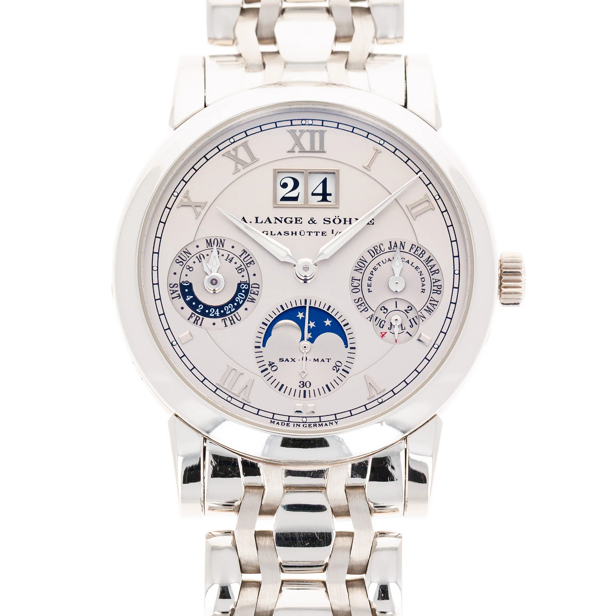 A. Lange & Sohne Platinum Langematic Perpetual Calendar Ref. 310.225 on Wellendorff Bracelet