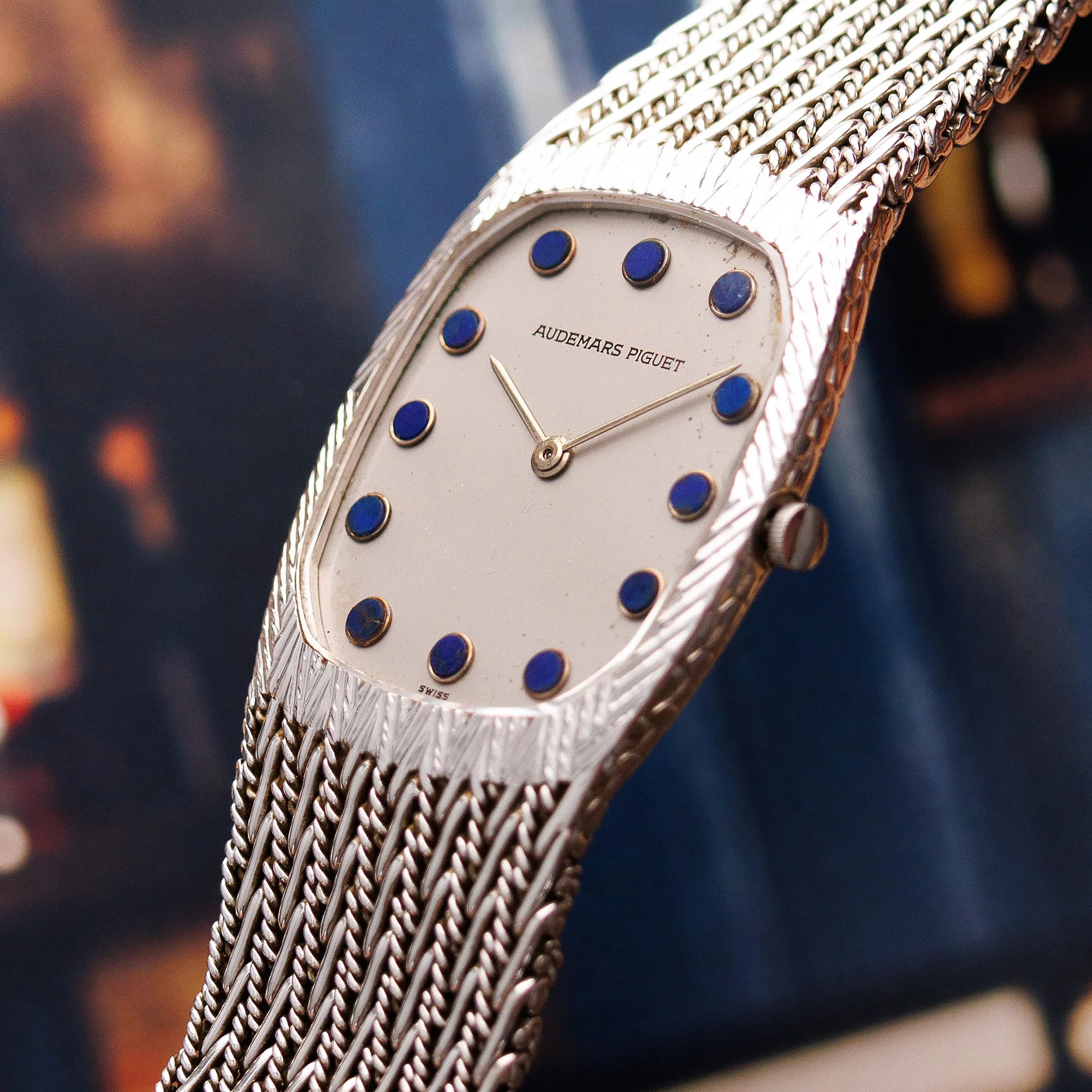 Audemars Piguet White Gold and Blue Round Marker Dial Watch - Image 2