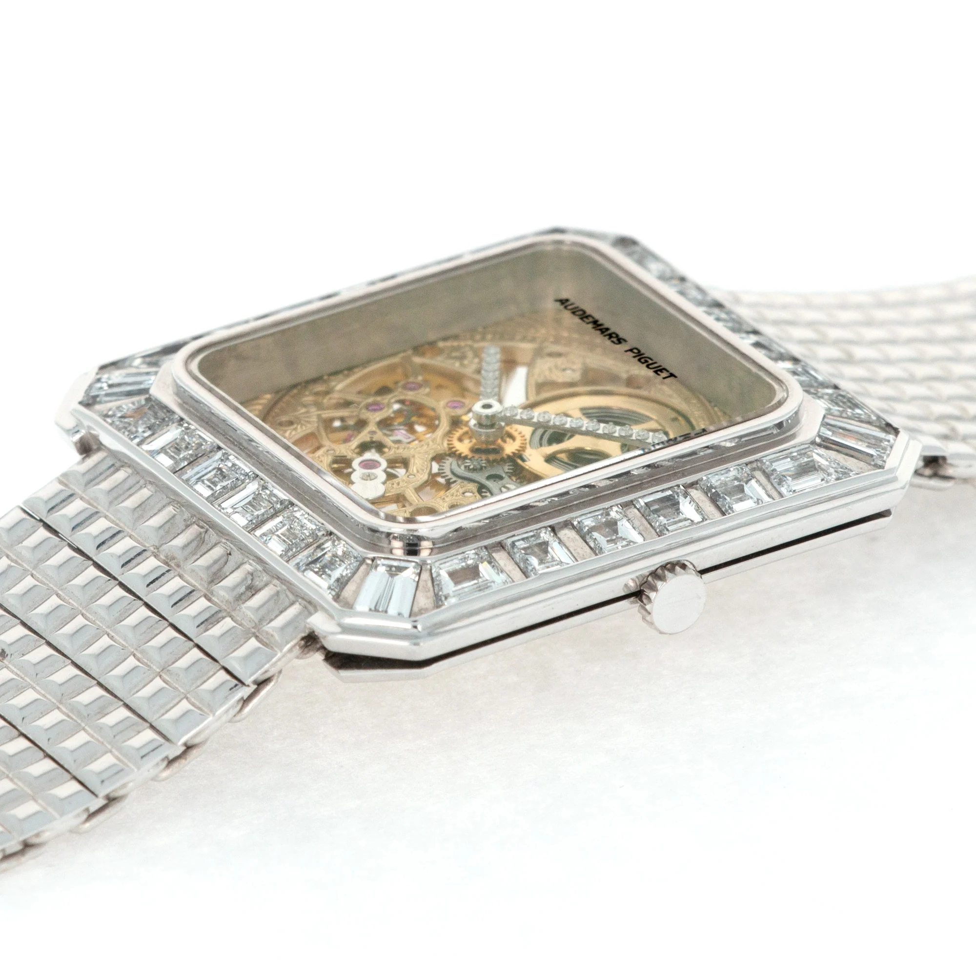 Audemars Piguet White Gold Skeletonized Baguette Diamond Watch - Image 4