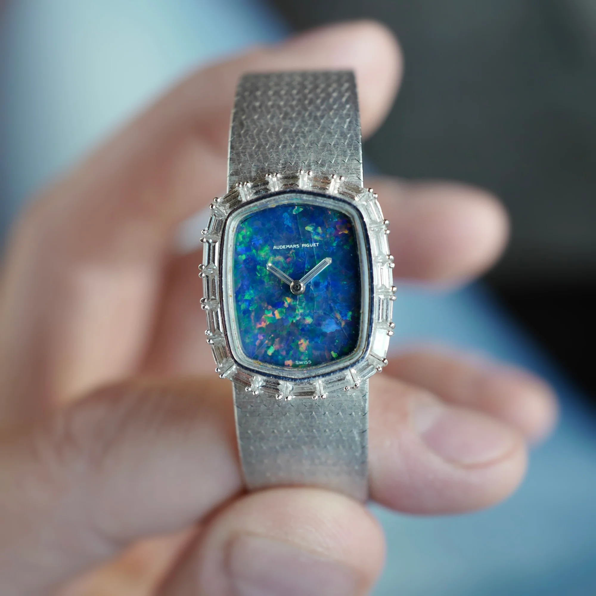 Audemars Piguet White Gold Watch with Opal Dial, Baguette Bezel and Baguette Hands - Image 5