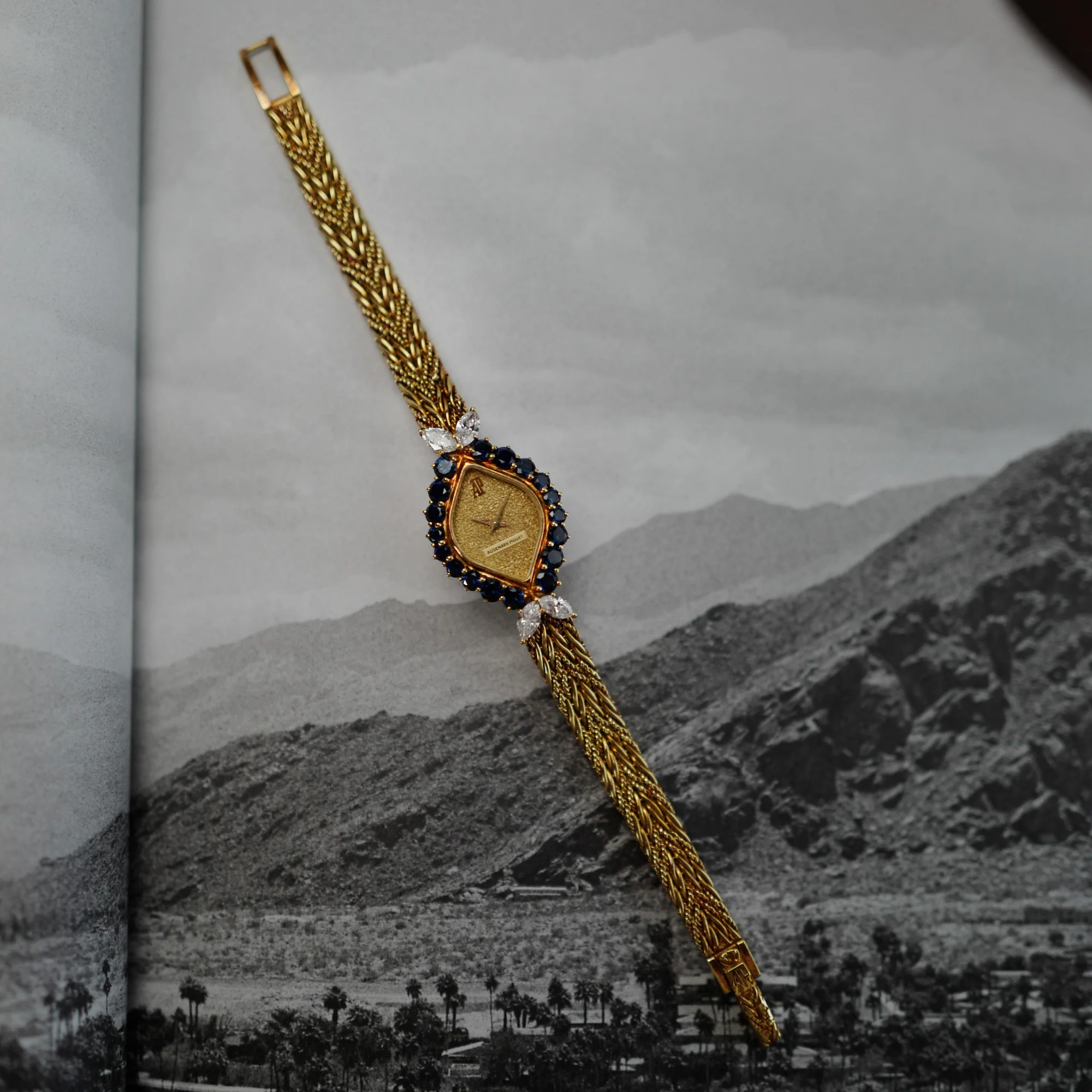 Audemars Piguet Yellow Gold Ladies Diamond and Sapphire Bracelet Watch - Image 4