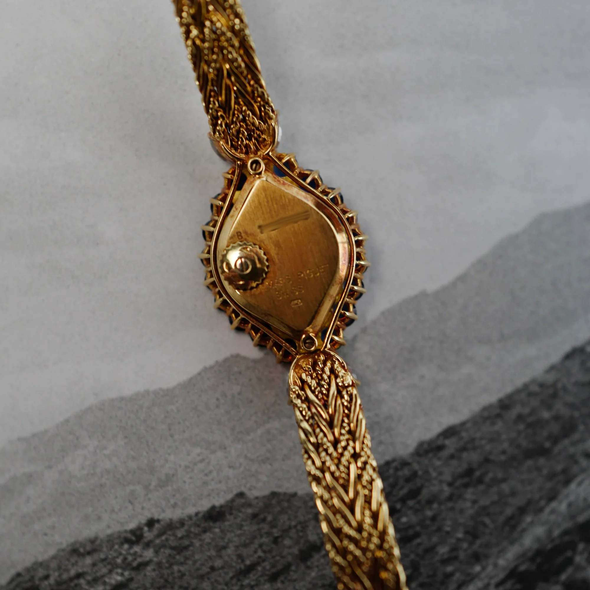 Audemars Piguet Yellow Gold Ladies Diamond and Sapphire Bracelet Watch - Image 5