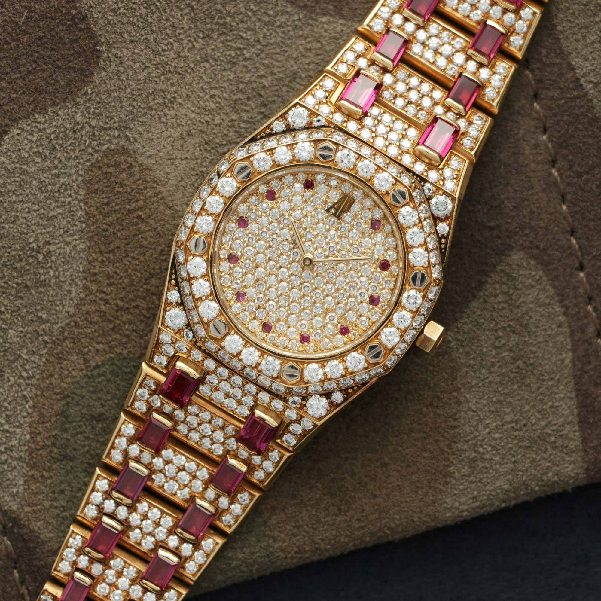 Audemars Piguet Yellow Gold Royal Oak Diamond Ruby Watch - Image 2