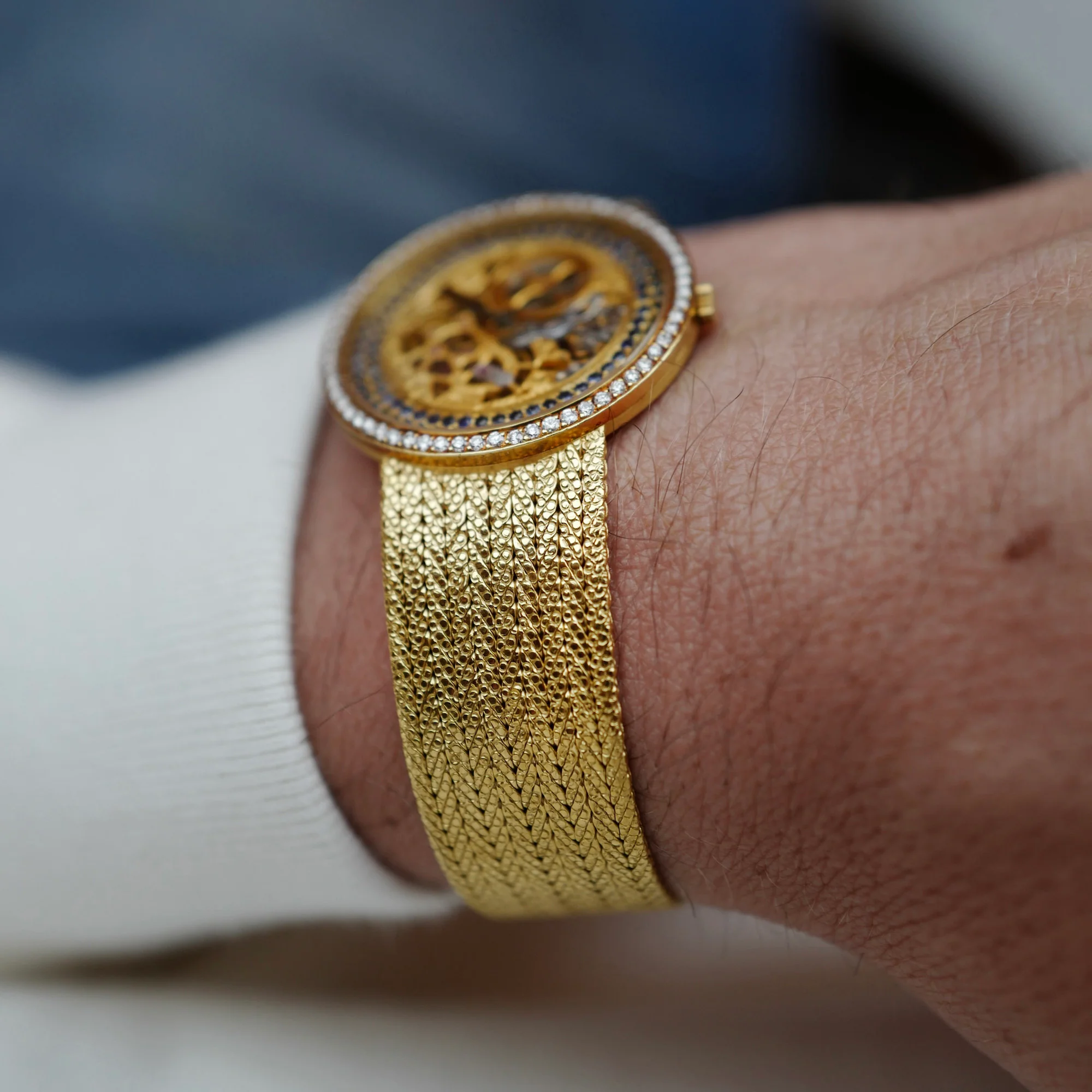 Audemars Piguet Yellow Gold Skeleton Watch with Diamonds and Sapphires - Image 6
