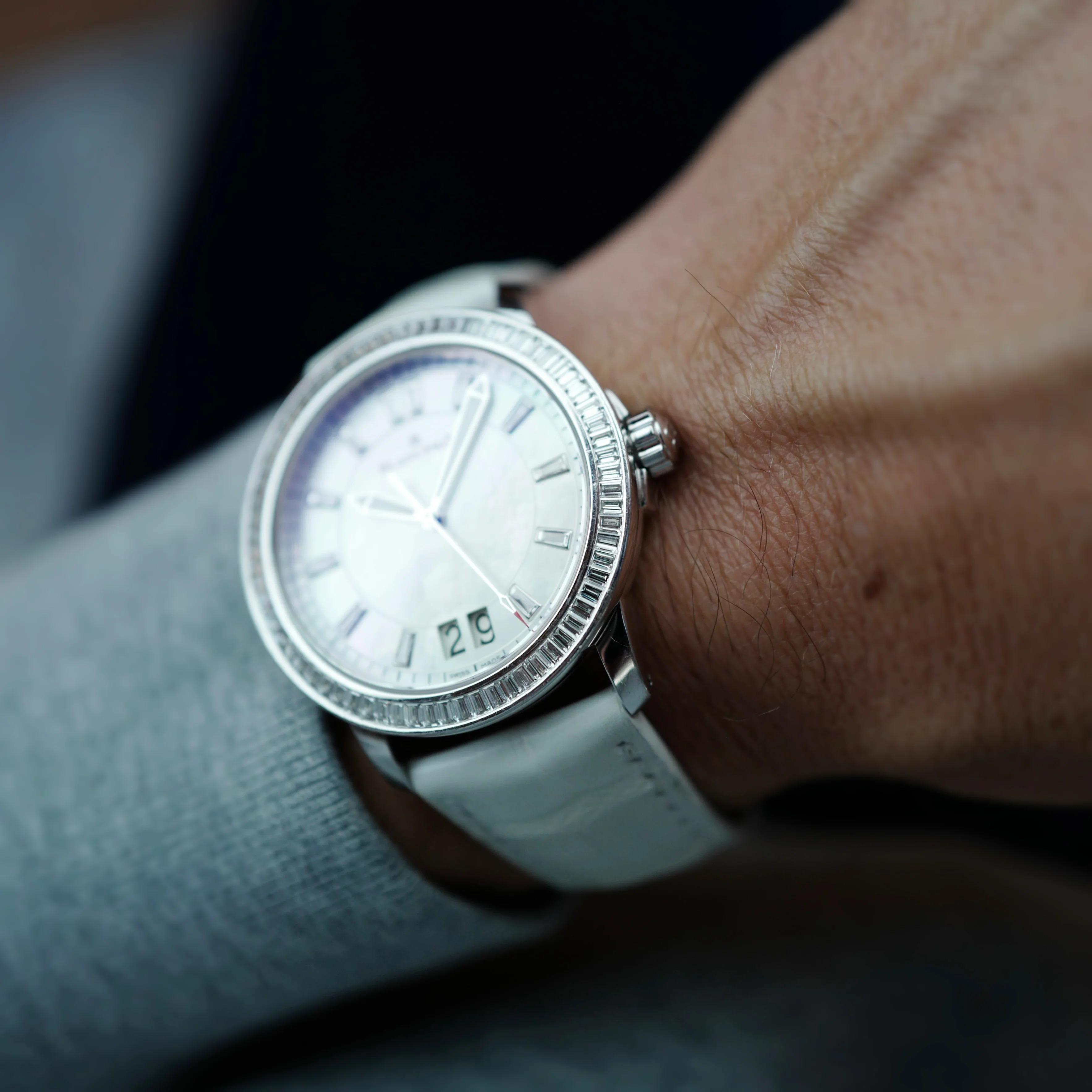 Blancpain White Gold Grand Date with Baguette Bezel and Diamond Mother of Pearl Dial - Image 6