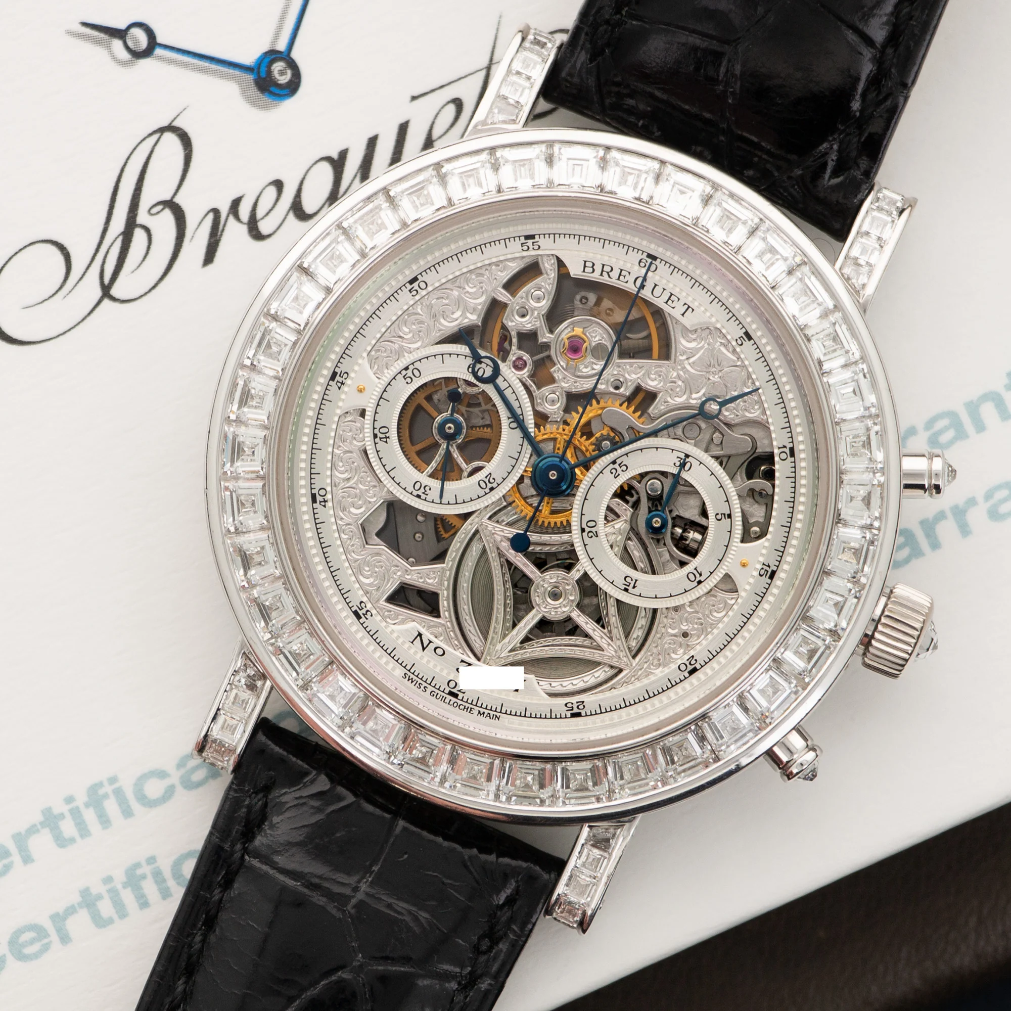 Breguet White Gold Chronograph Skeleton Baguette Diamond Watch - Image 2