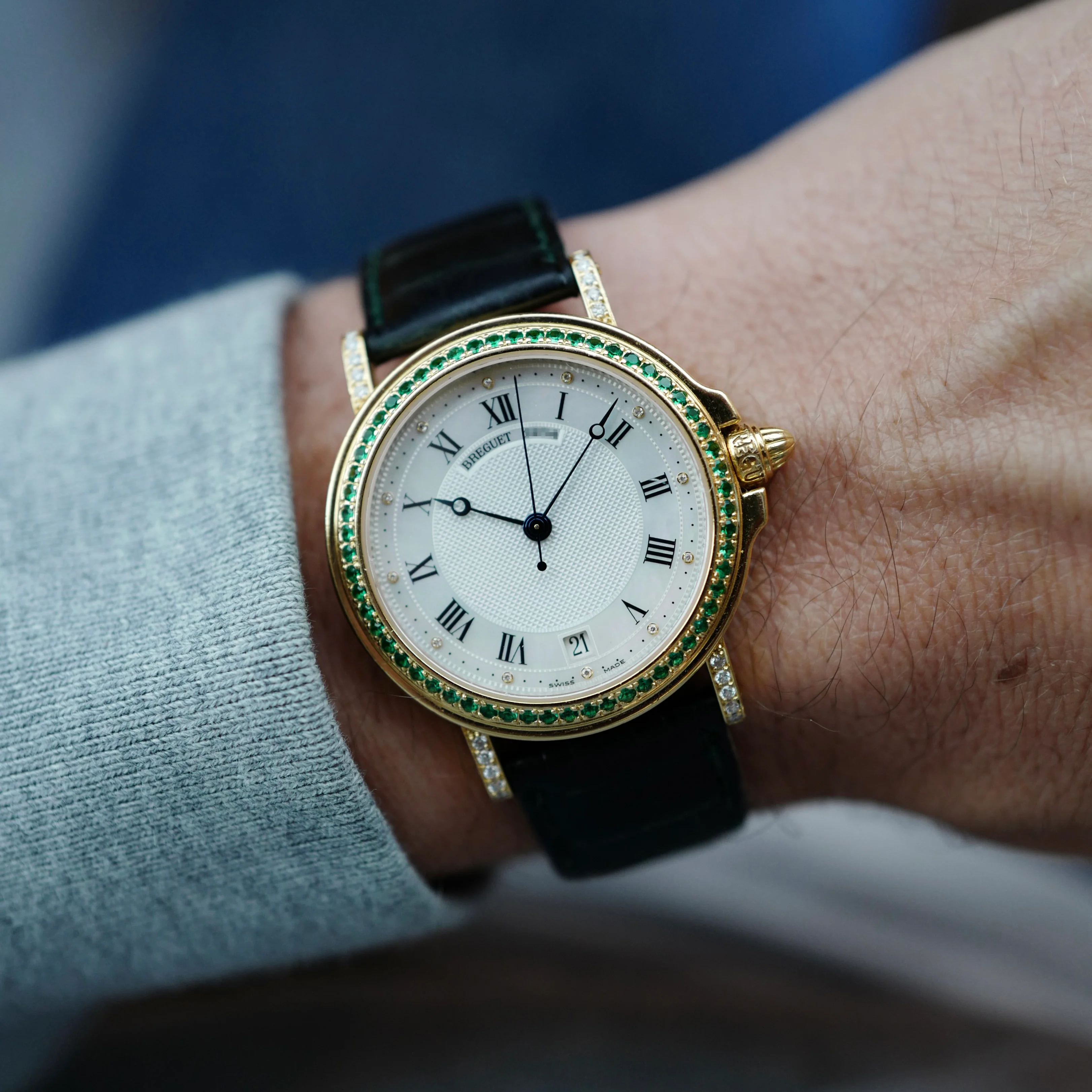 Breguet Yellow Gold Emerald & Diamond Watch - Image 2