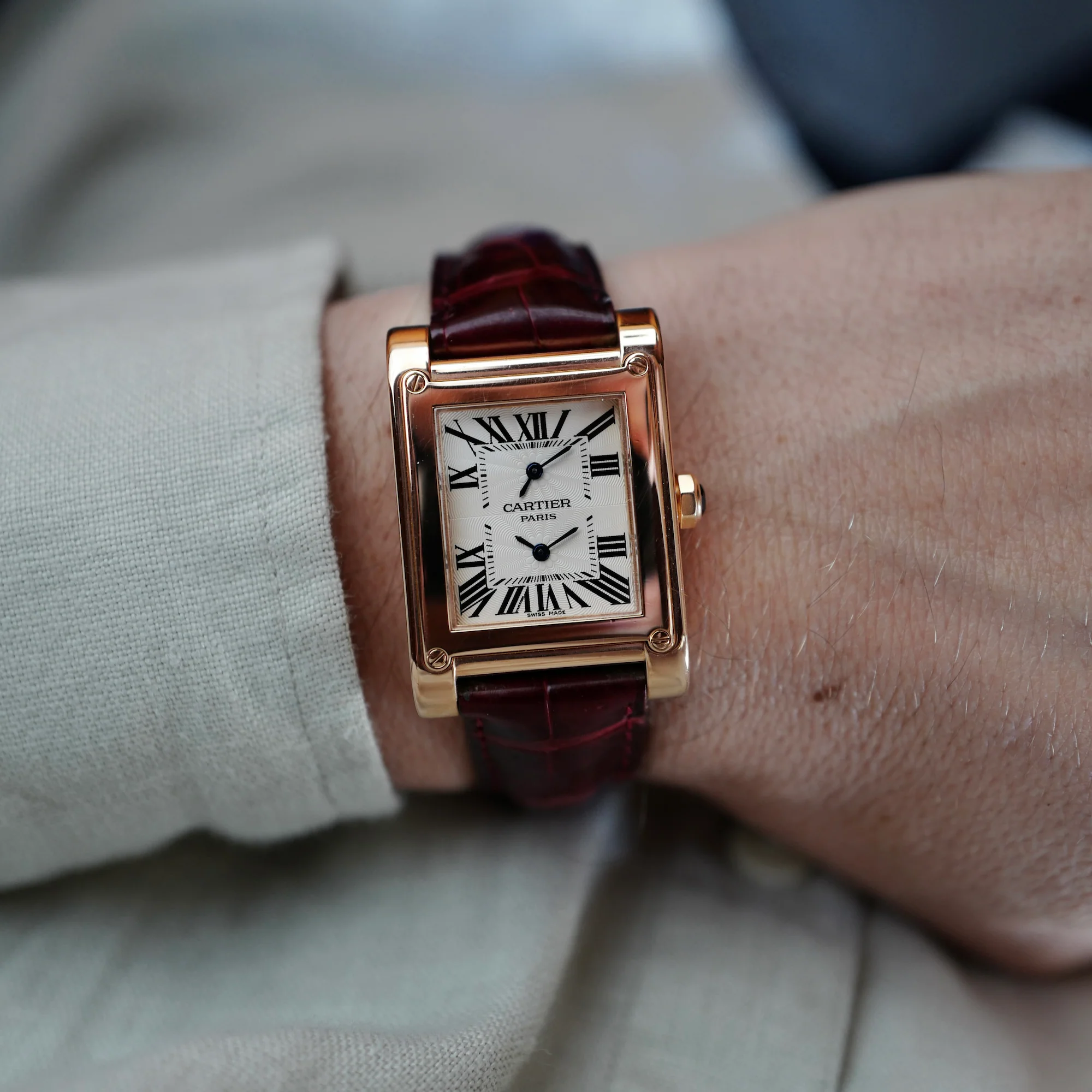 Cartier Rose Gold Tank a Vis Dual Time Ref. 2594 - Image 6