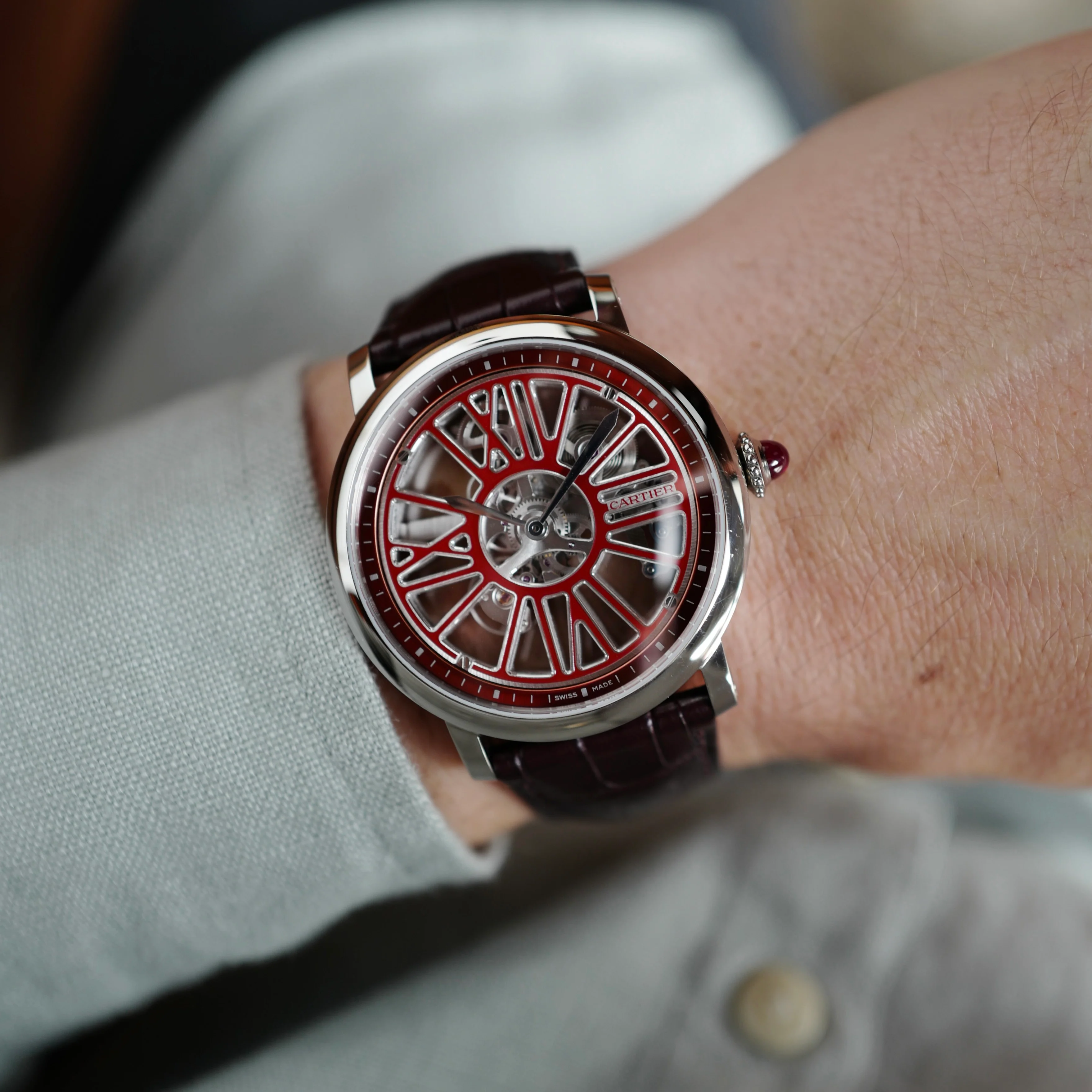 Cartier Skeleton Rotonde de Cartier Skeleton Red Enamel Watch, One of 15 Ref. 4173 (NEW ARRIVAL)