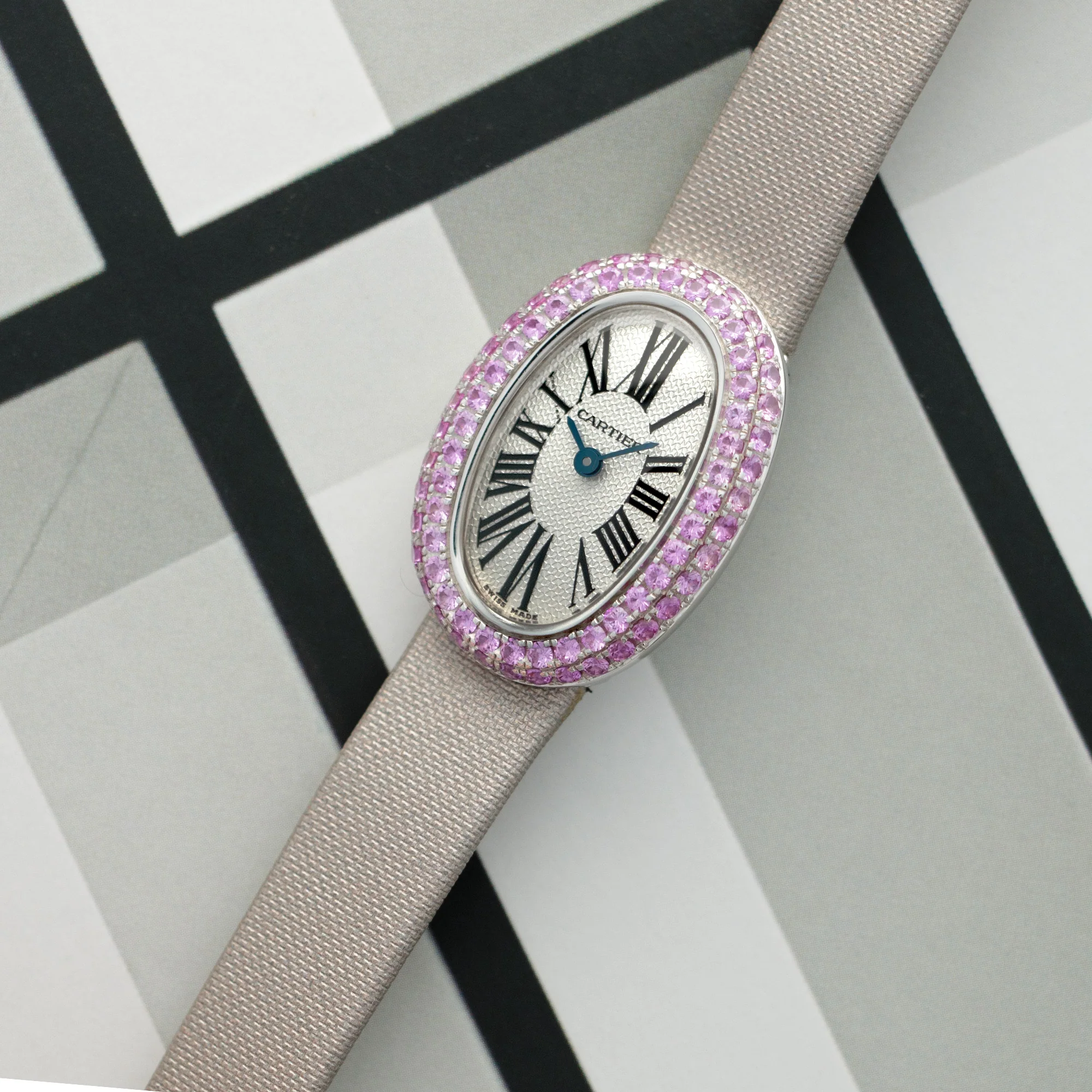 Cartier White Gold Baignoire Pink Sapphire Watch - Image 2