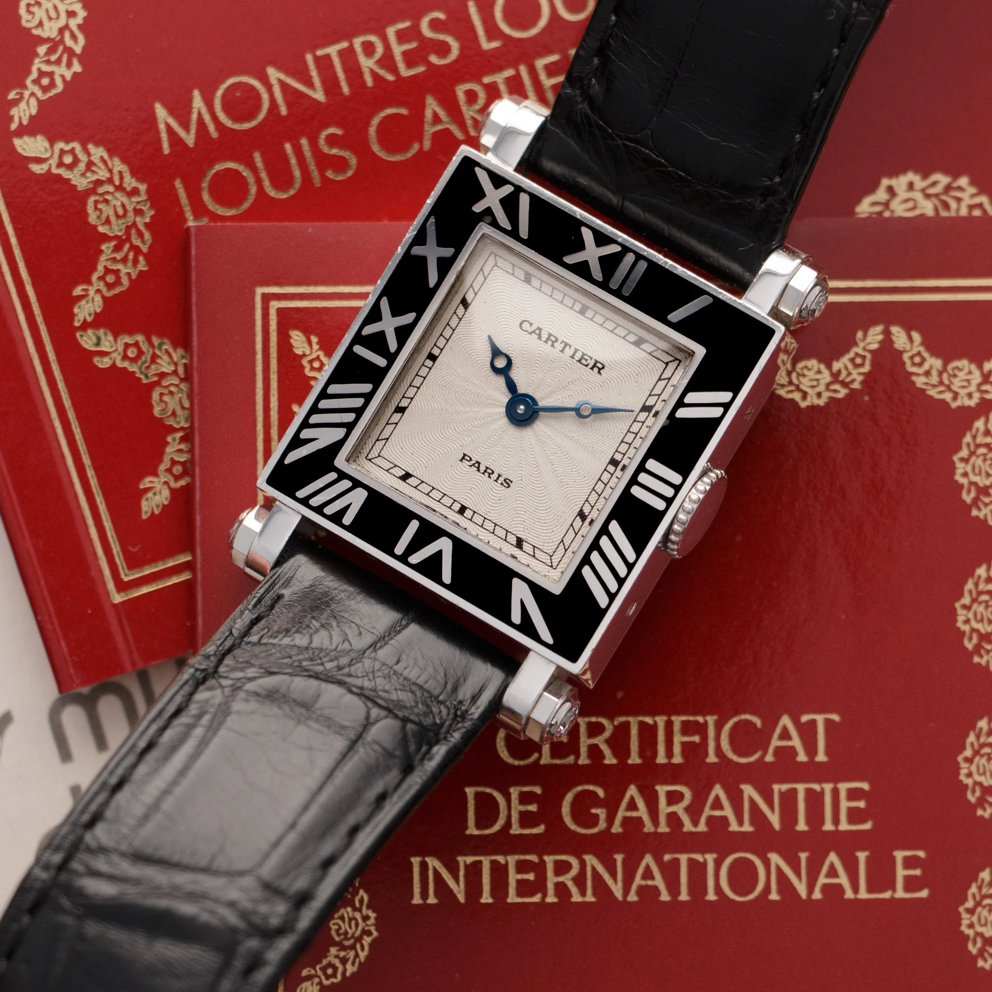 Cartier White Gold Rectangulaire a Pattes Vis Armurier Enamel Tank Watch - Image 2
