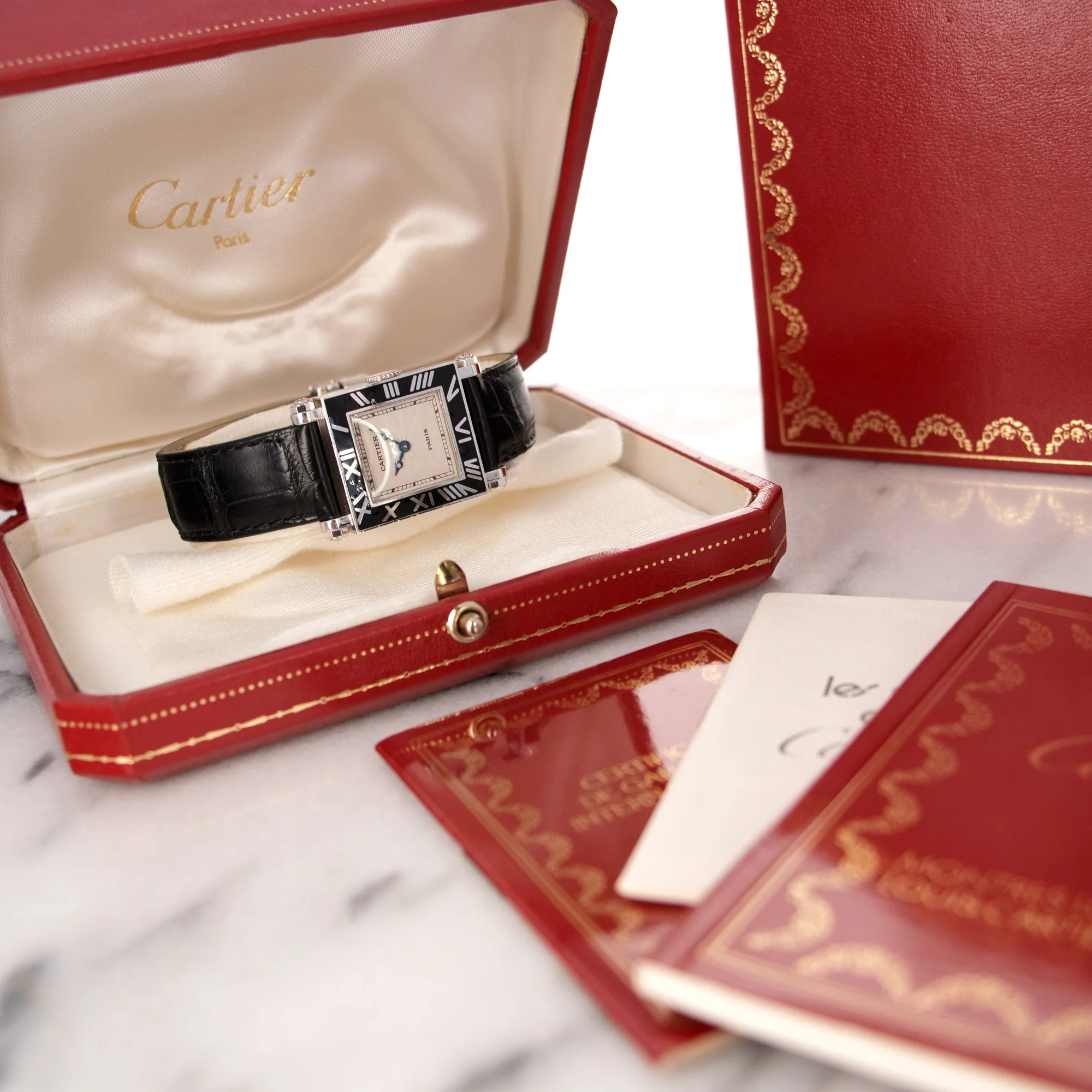 Cartier White Gold Rectangulaire a Pattes Vis Armurier Enamel Tank Watch - Image 6