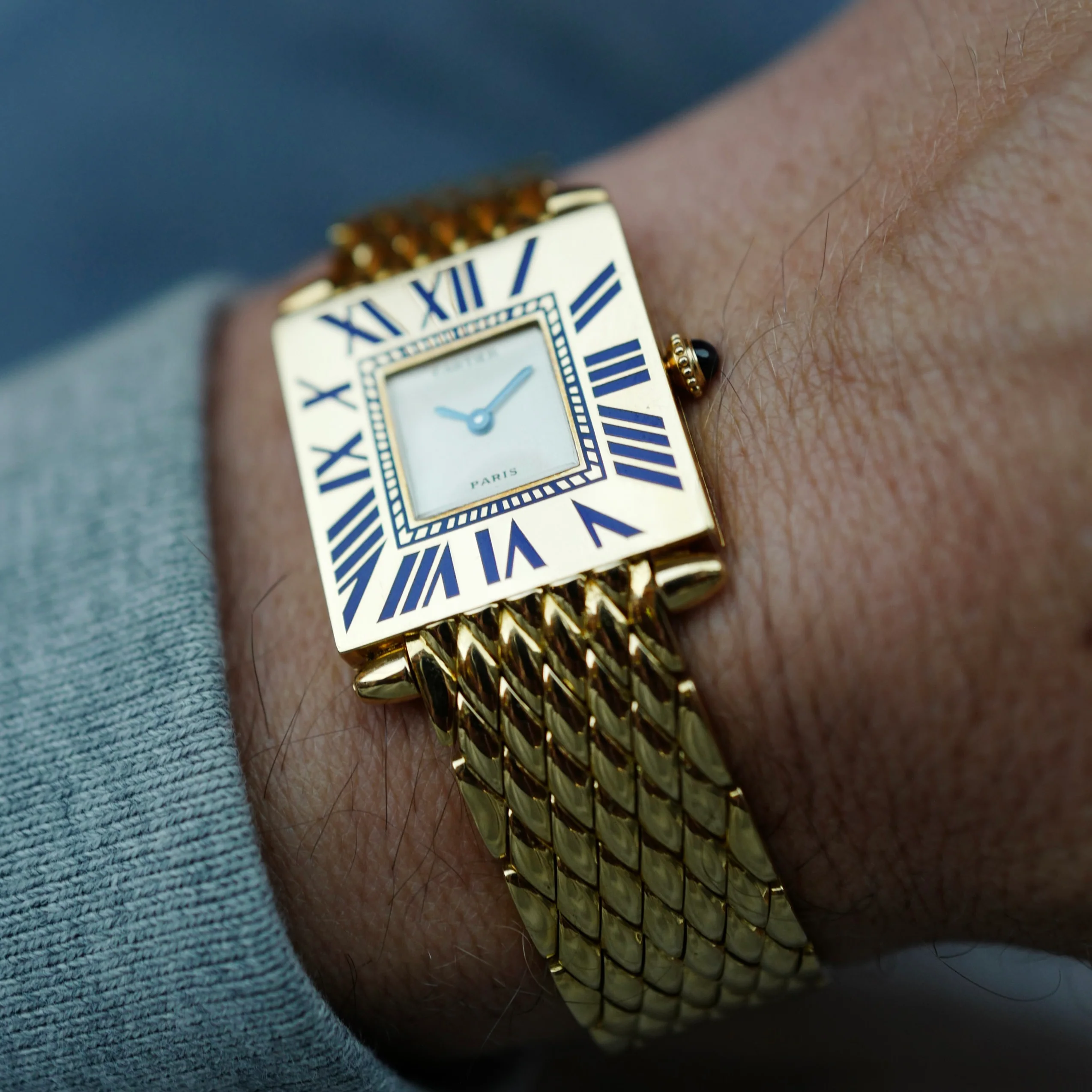 Cartier Yellow Gold Blue Enamel Mecanique Obus Watch - Image 2