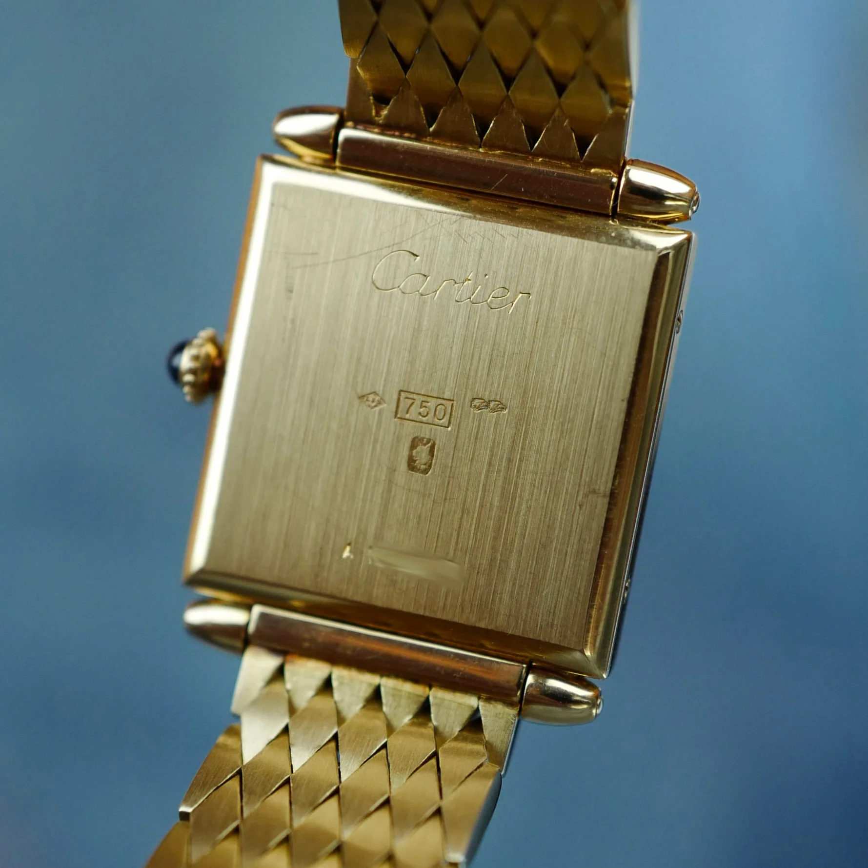 Cartier Yellow Gold Blue Enamel Mecanique Obus Watch - Image 7