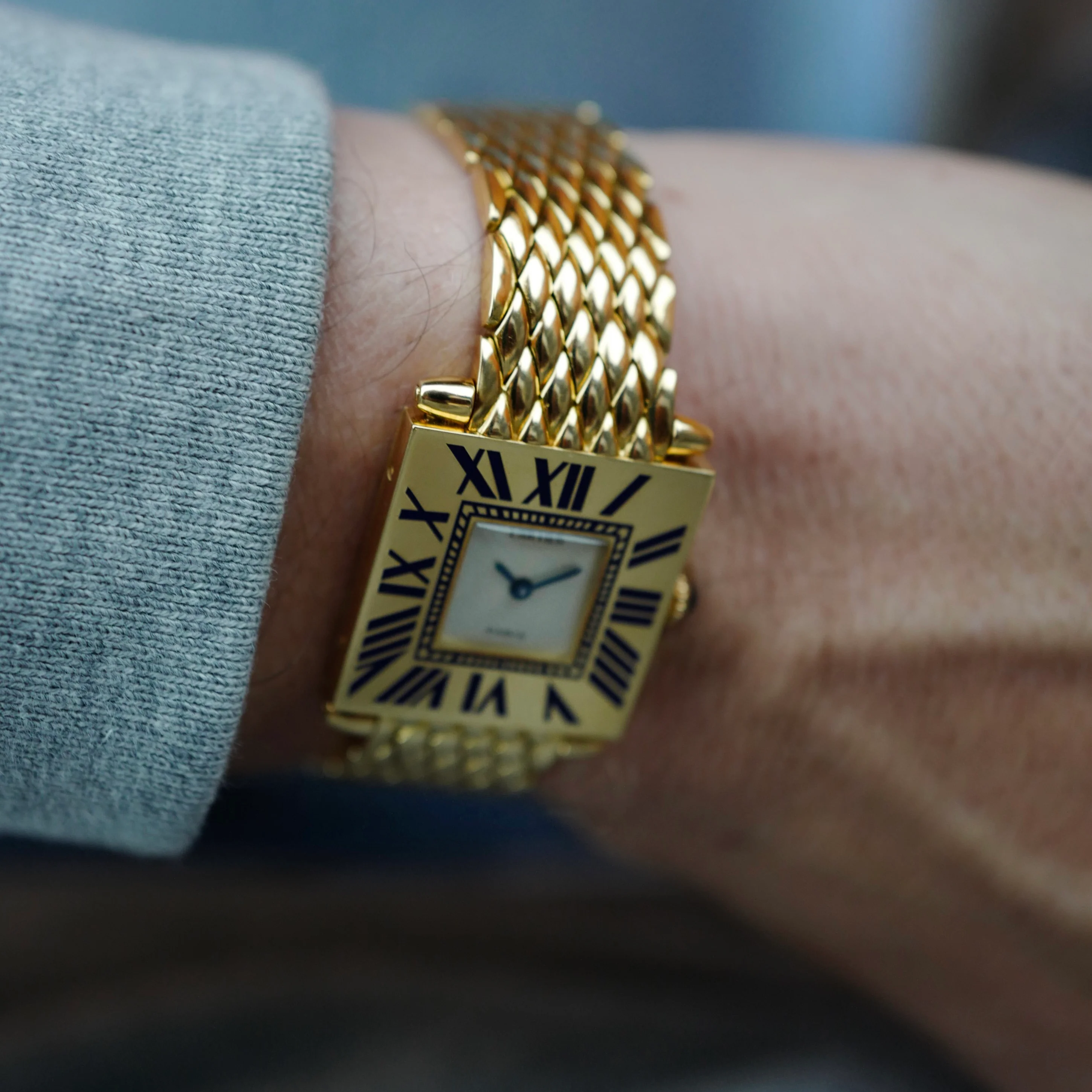 Cartier Yellow Gold Blue Enamel Mecanique Obus Watch - Image 9