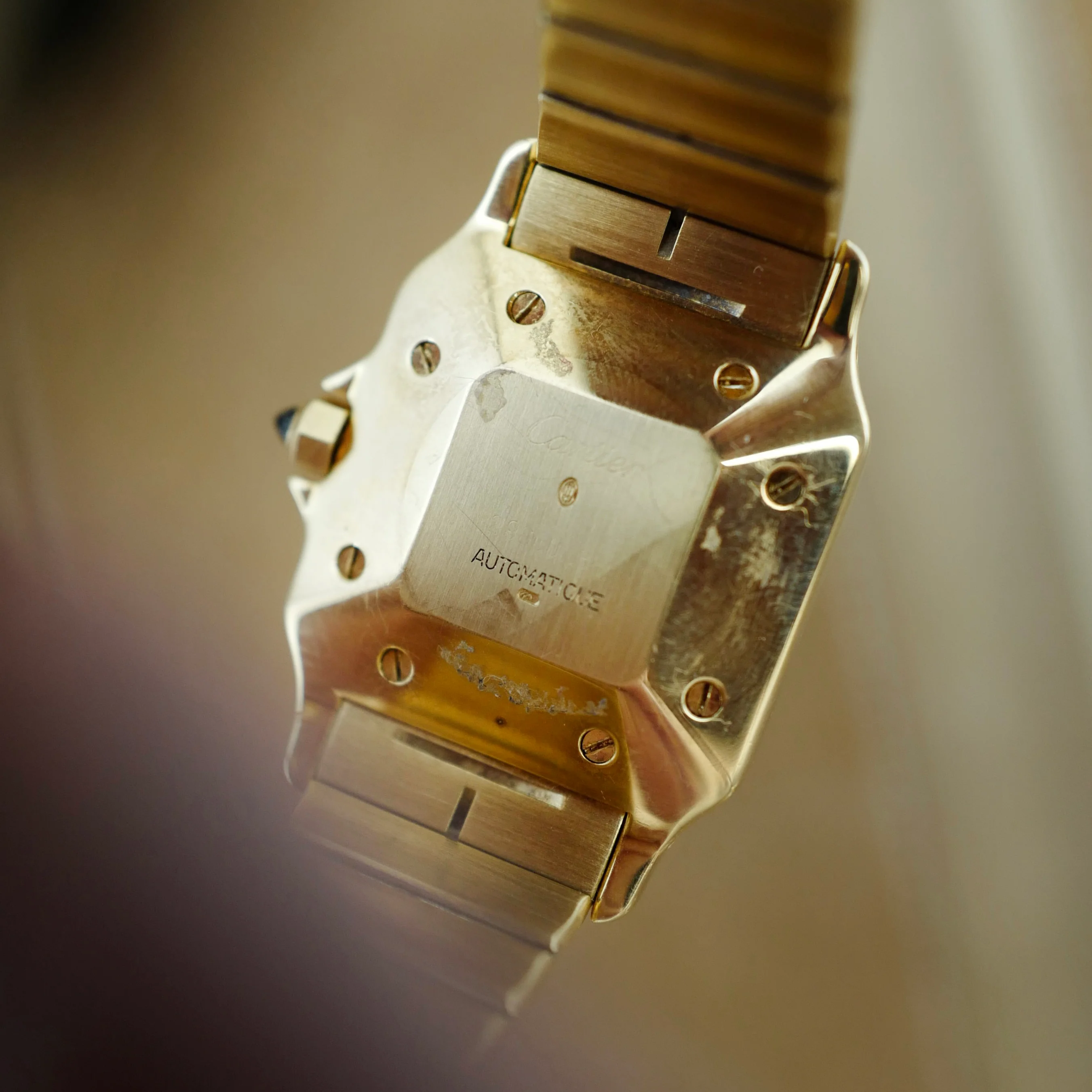 Cartier Yellow Gold Santos Ref. 81736781 with Sapphire Bezel and Bracelet (New Arrival) - Image 5