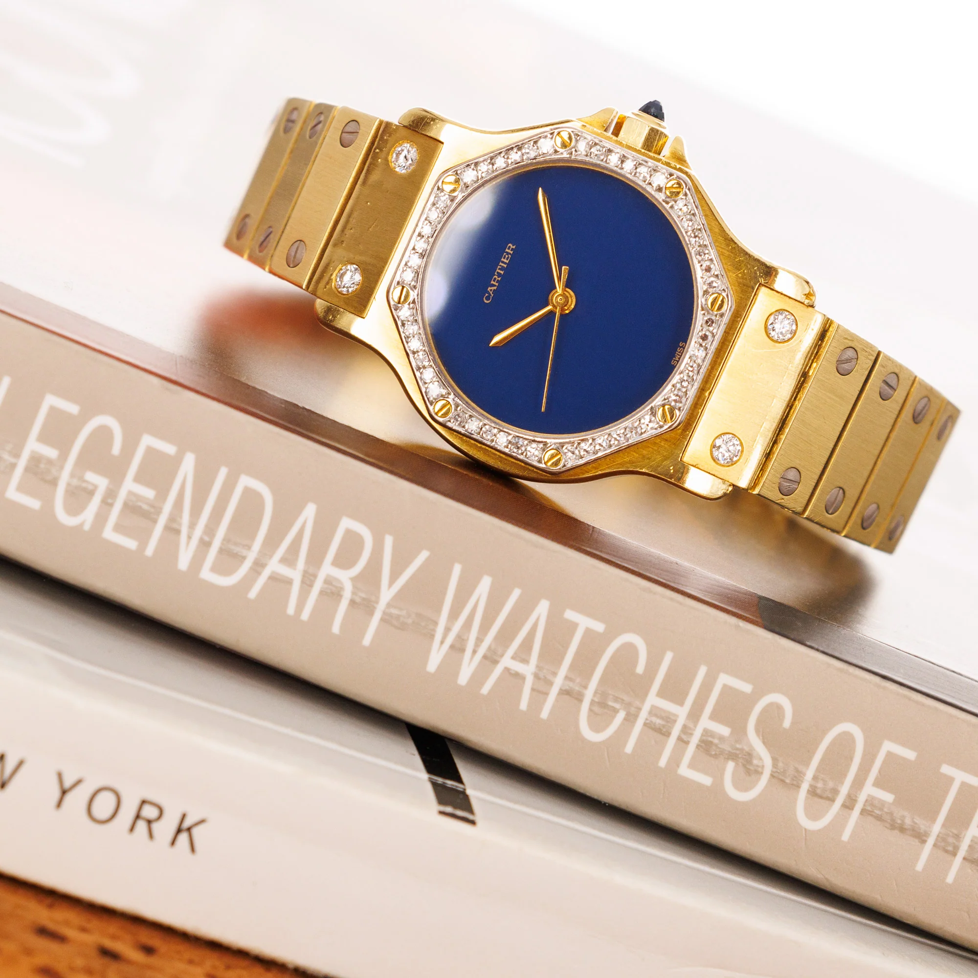 Cartier Yellow Gold Santos Watch with Blue Dial - Image 6