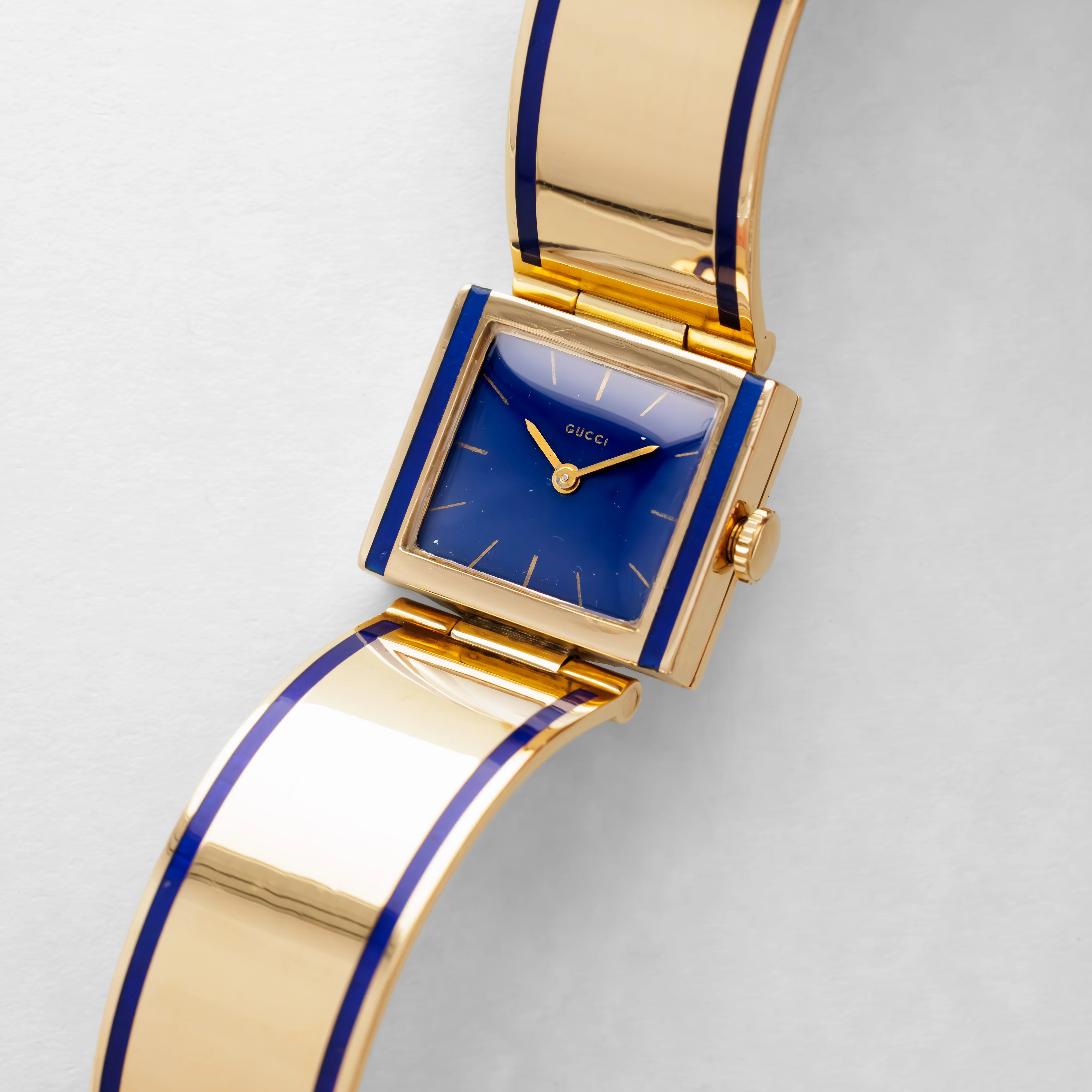 Gucci Yellow Gold Blue Enamel Bracelet Watch with Buckle Clasp (Hidden) - Image 6