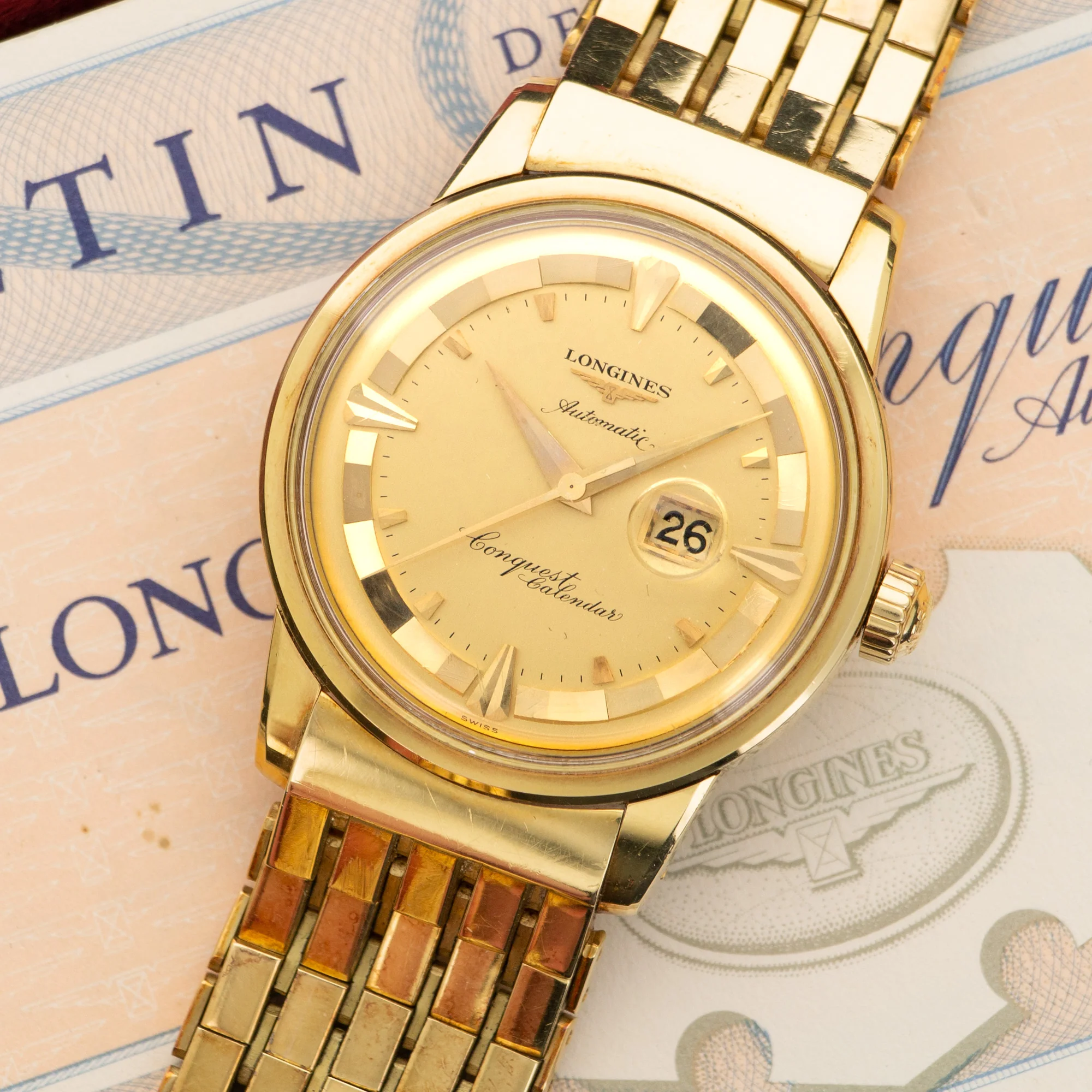 Longines Yellow Gold Conquest Calendar Watch Ref. 9005 with Original Papers from Cuba - Image 2