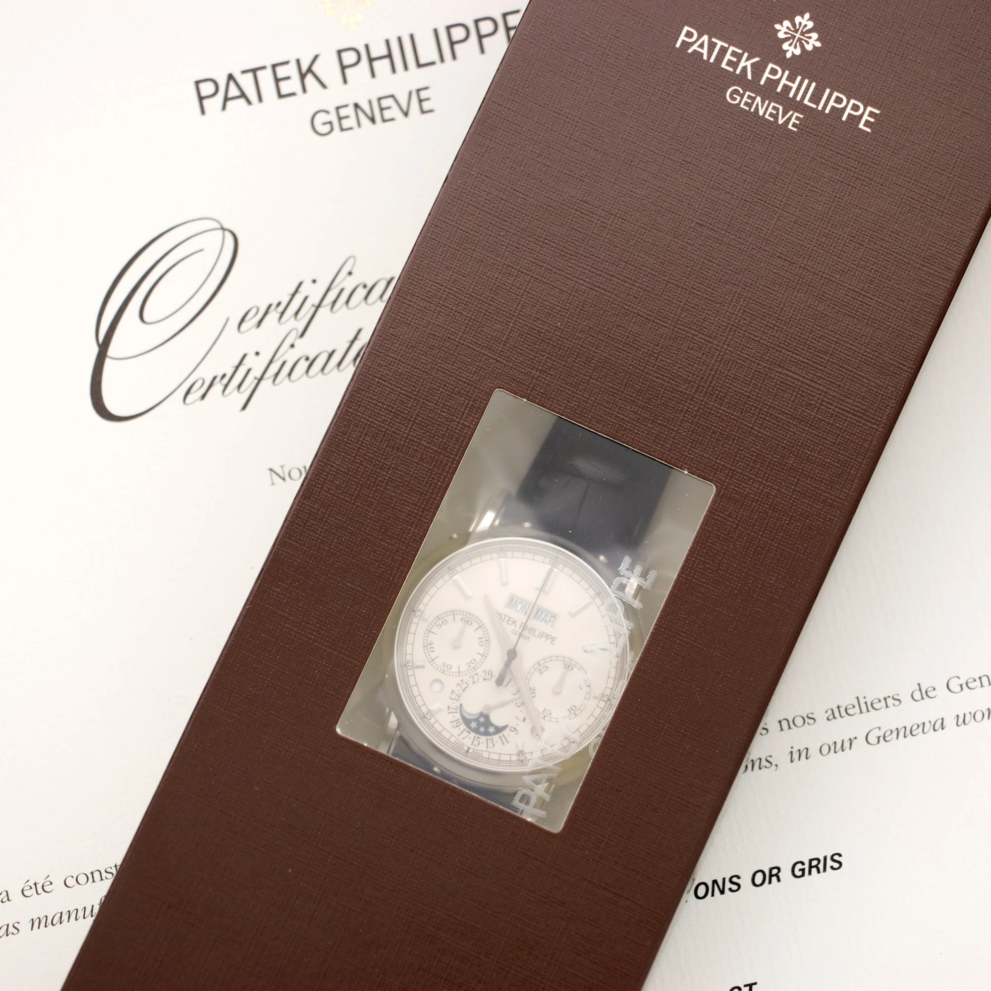 Patek Philippe Platinum Perpetual Split Seconds Chrono Watch Ref. 5204 in Double Sealed and Unworn Condition - Image 2