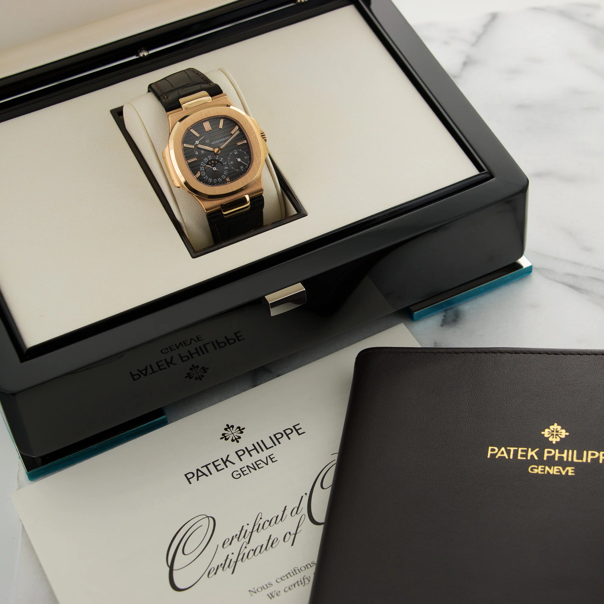 Patek Philippe Rose Gold Nautilus Moonphase Watch Ref. 5712 - Image 6