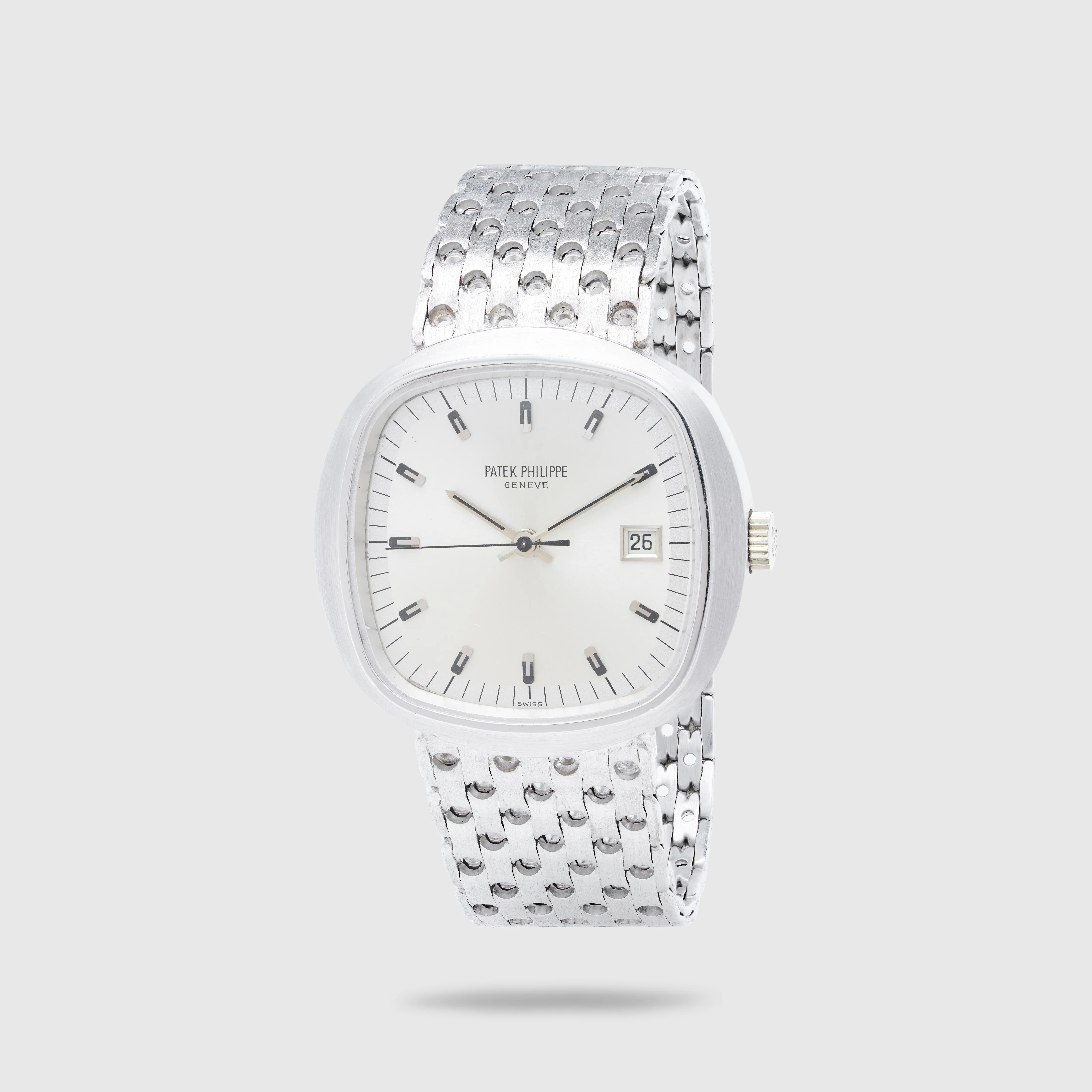 Patek Philippe White Gold Beta 21 Ref. 3587 on Swiss Cheese Bracelet