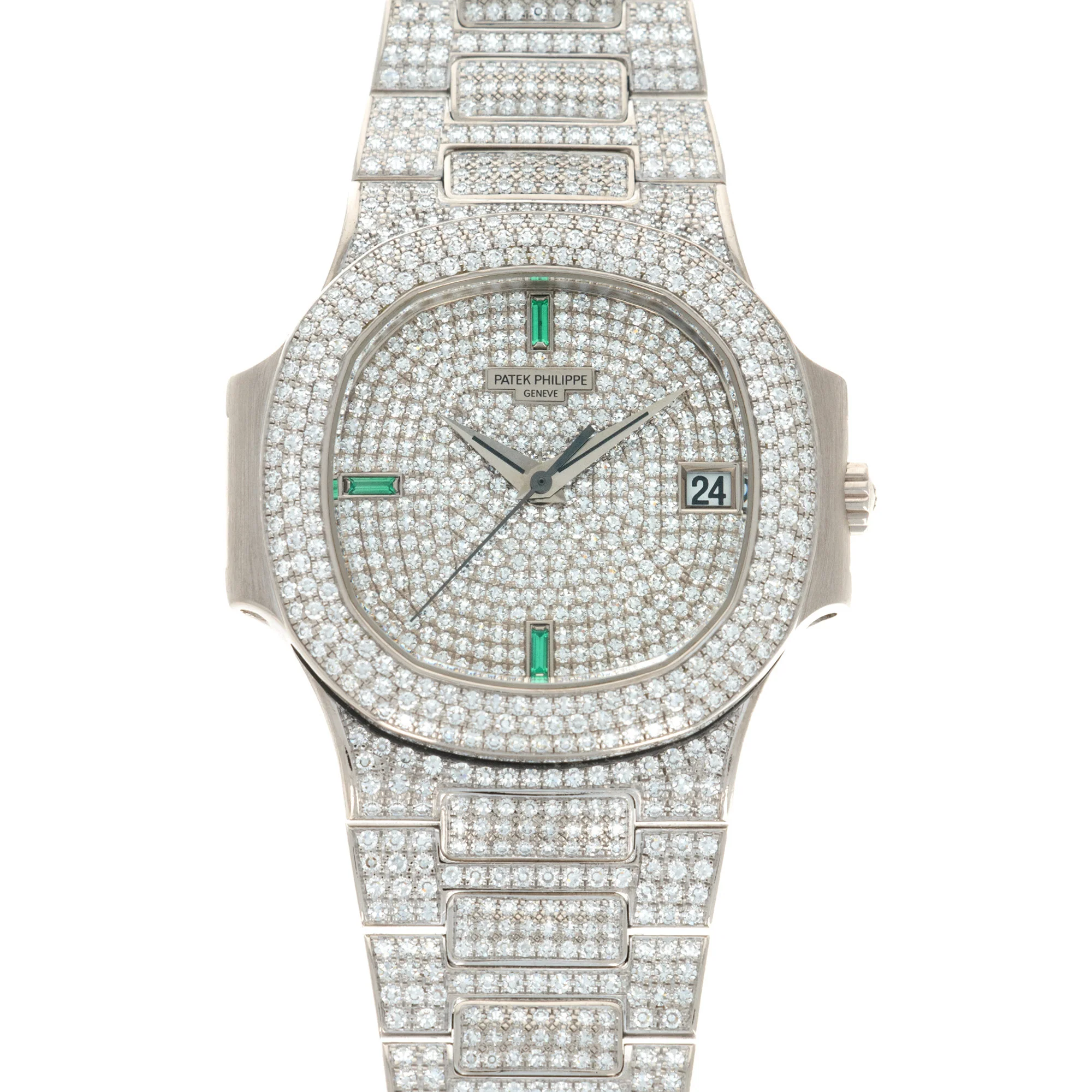 Patek Philippe White Gold Nautilus Diamond Emerald Watch Ref. 3800