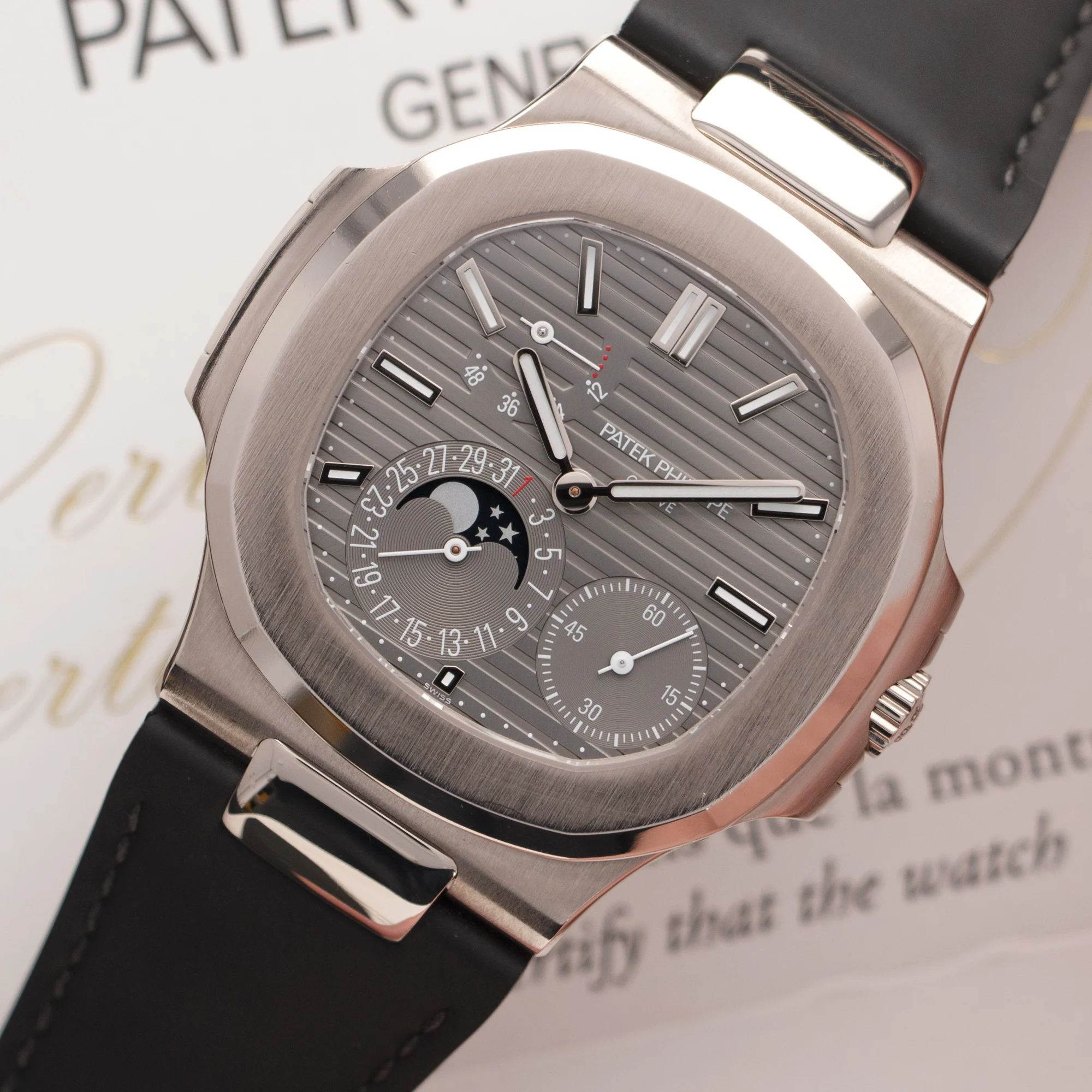 Patek Philippe White Gold Nautilus Moonphase Watch Ref. 5712 - Image 2
