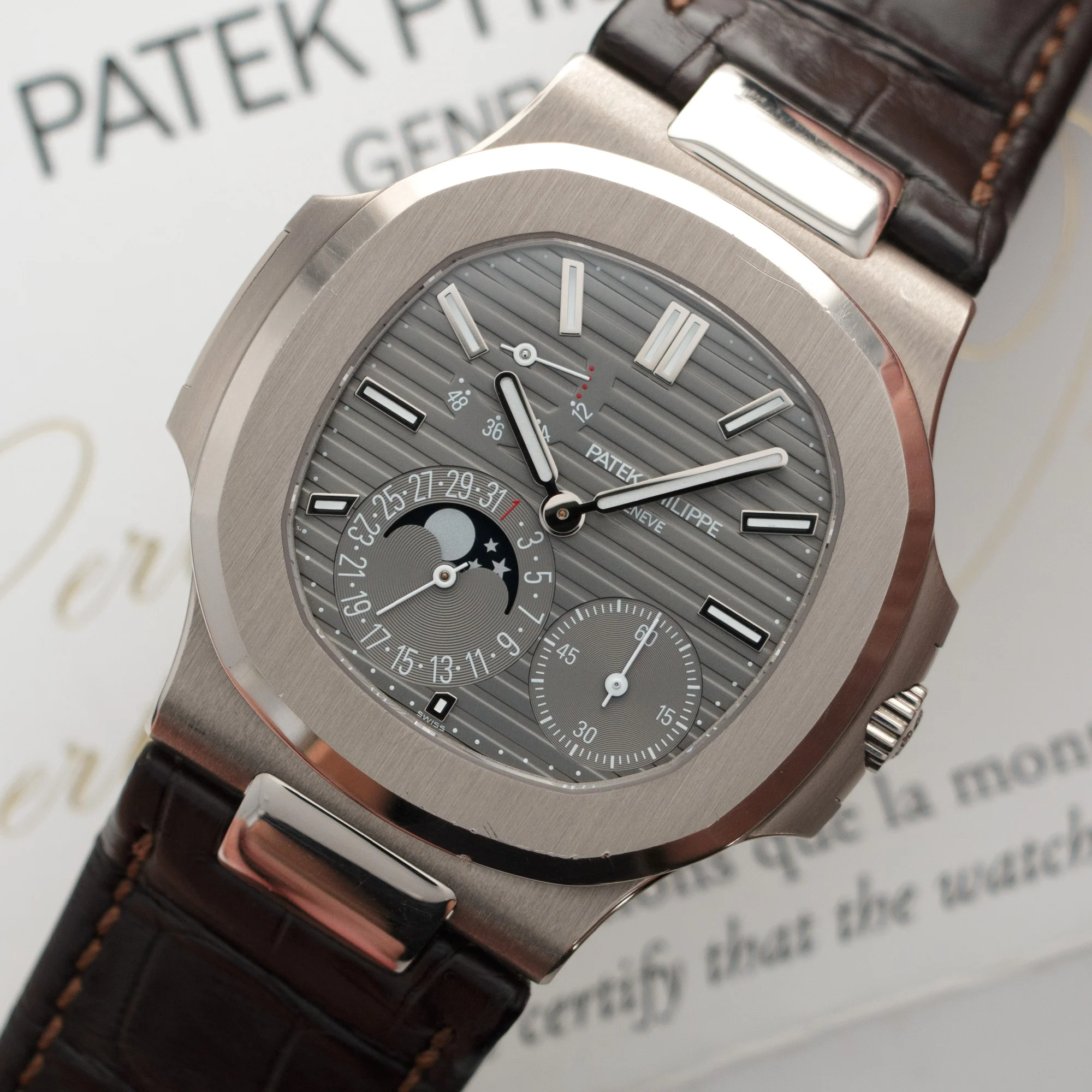 Patek Philippe White Gold Nautilus Moonphase Watch Ref. 5712 - Image 2