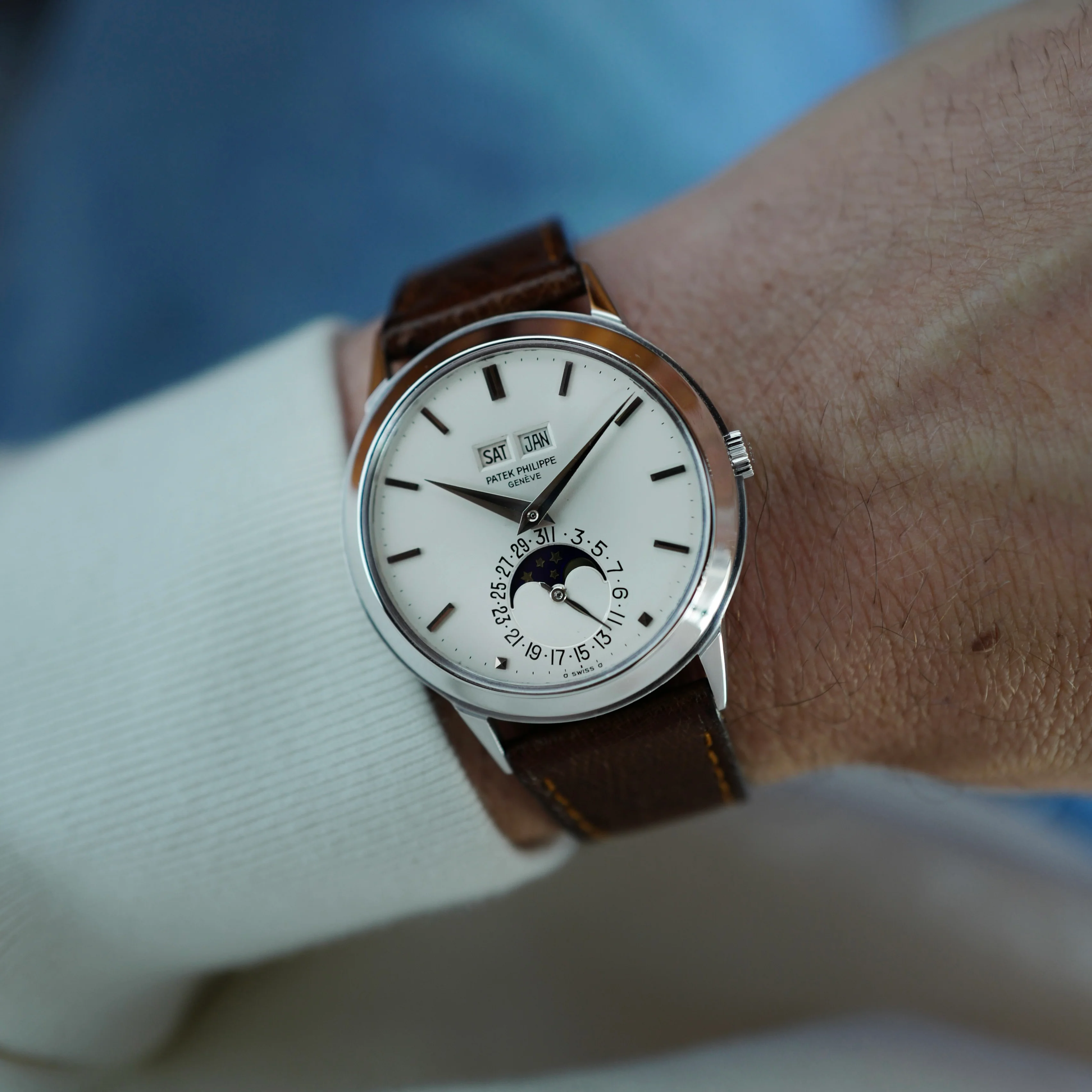 Patek Philippe White Gold Perpetual Calendar Watch Ref. 3448 - Image 4