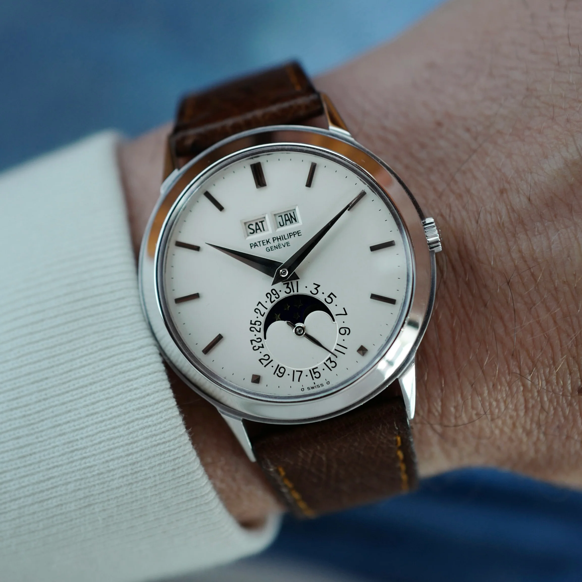 Patek Philippe White Gold Perpetual Calendar Watch Ref. 3448 - Image 8