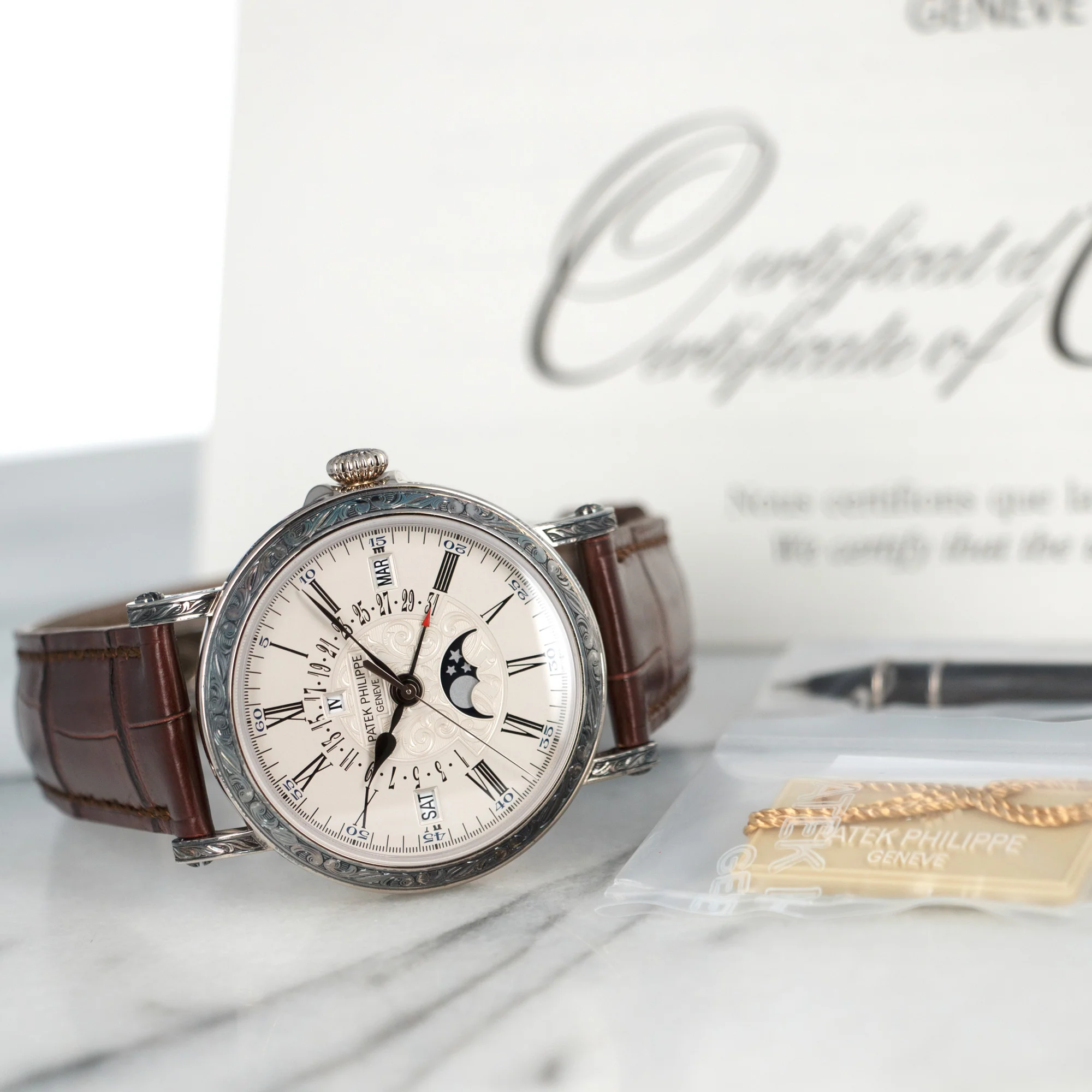 Patek Philippe White Gold Perpetual Hand-Engraved Watch Ref. 5160 - Image 7
