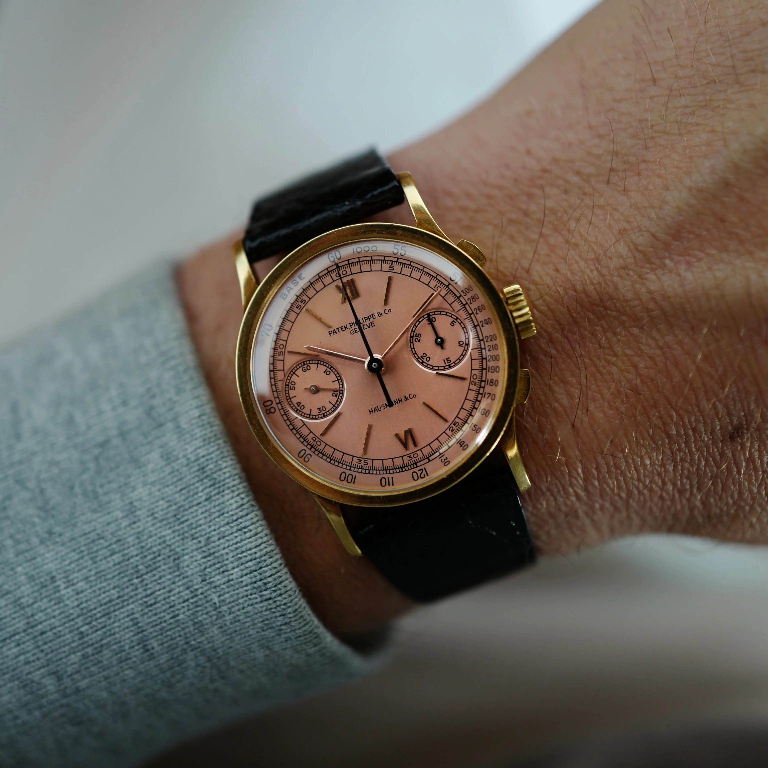Patek Philippe Yellow Gold Chronograph Hausmann & Co. Rose Dial Watch Ref. 533 - Image 5