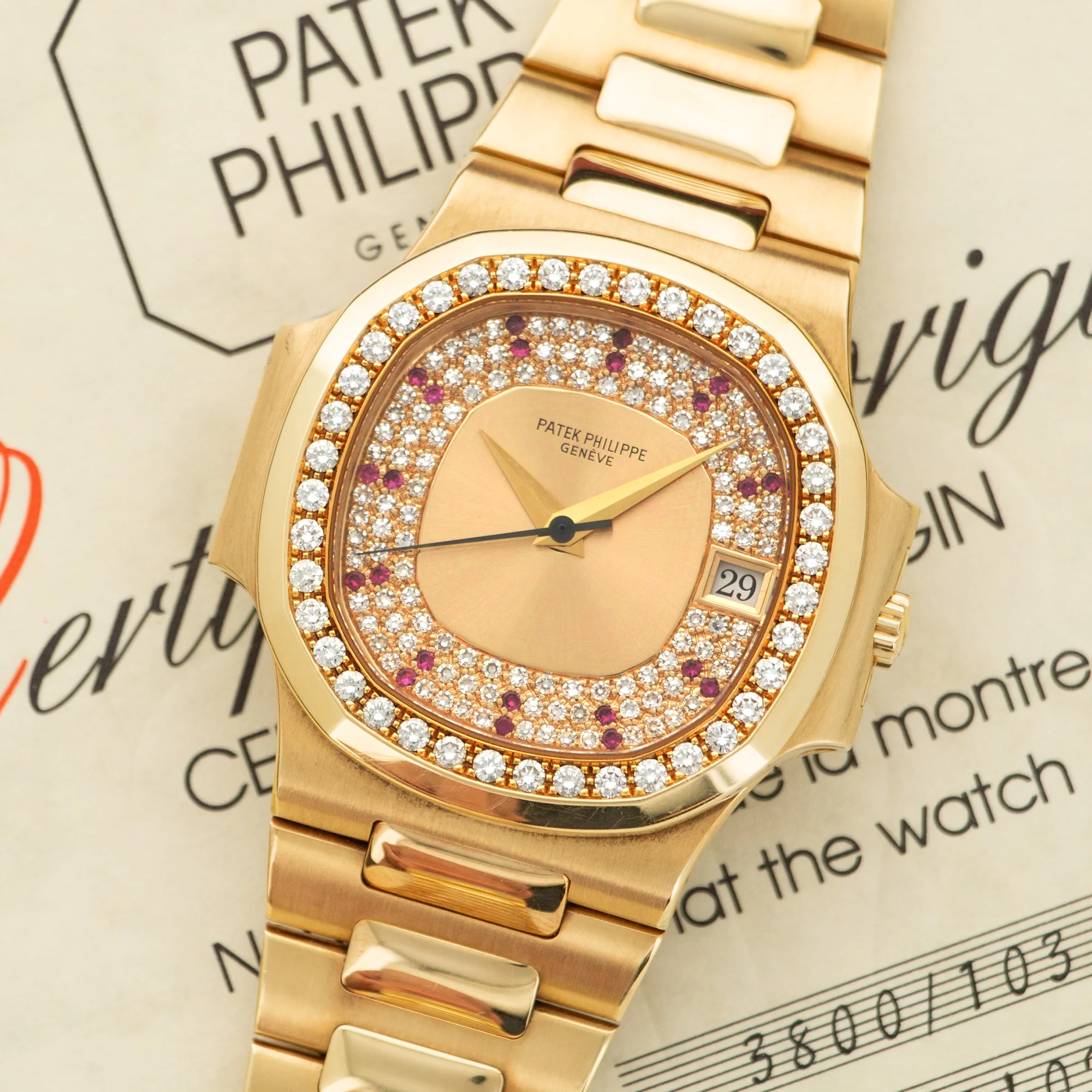 Patek Philippe Yellow Gold Nautilus Diamond & Ruby Watch Ref. 3800 - Image 2
