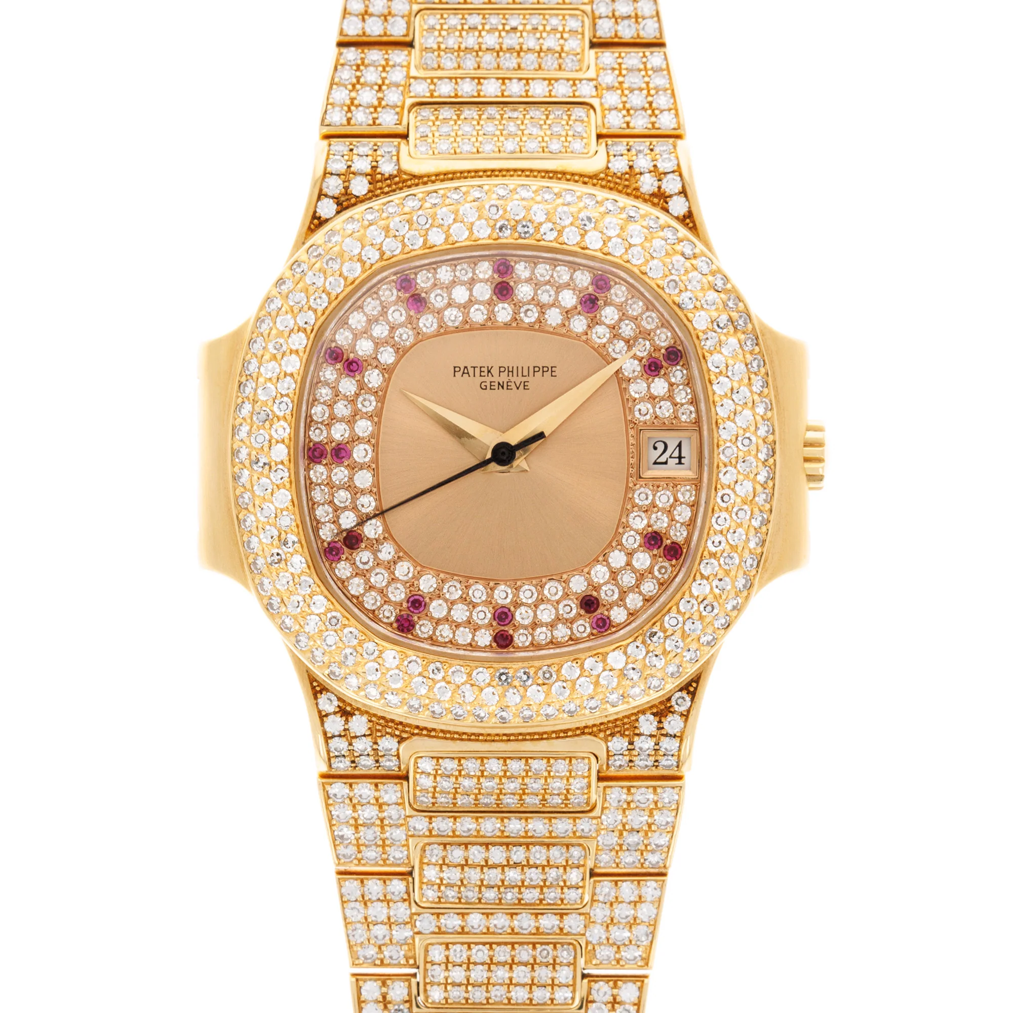 Patek Philippe Yellow Gold Nautilus Ref. 3800 with Factory Diamond and Ruby Dial