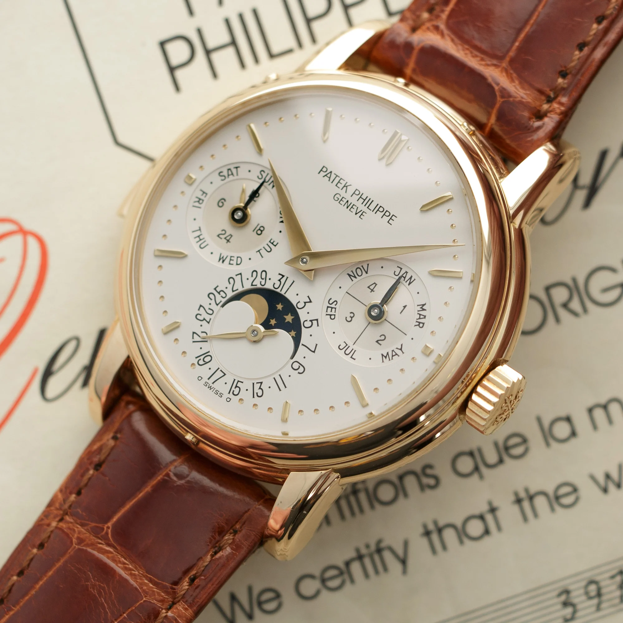 Patek Philippe Yellow Gold Perpetual Calendar Minute Repeater Watch Ref. 3974 - Image 2