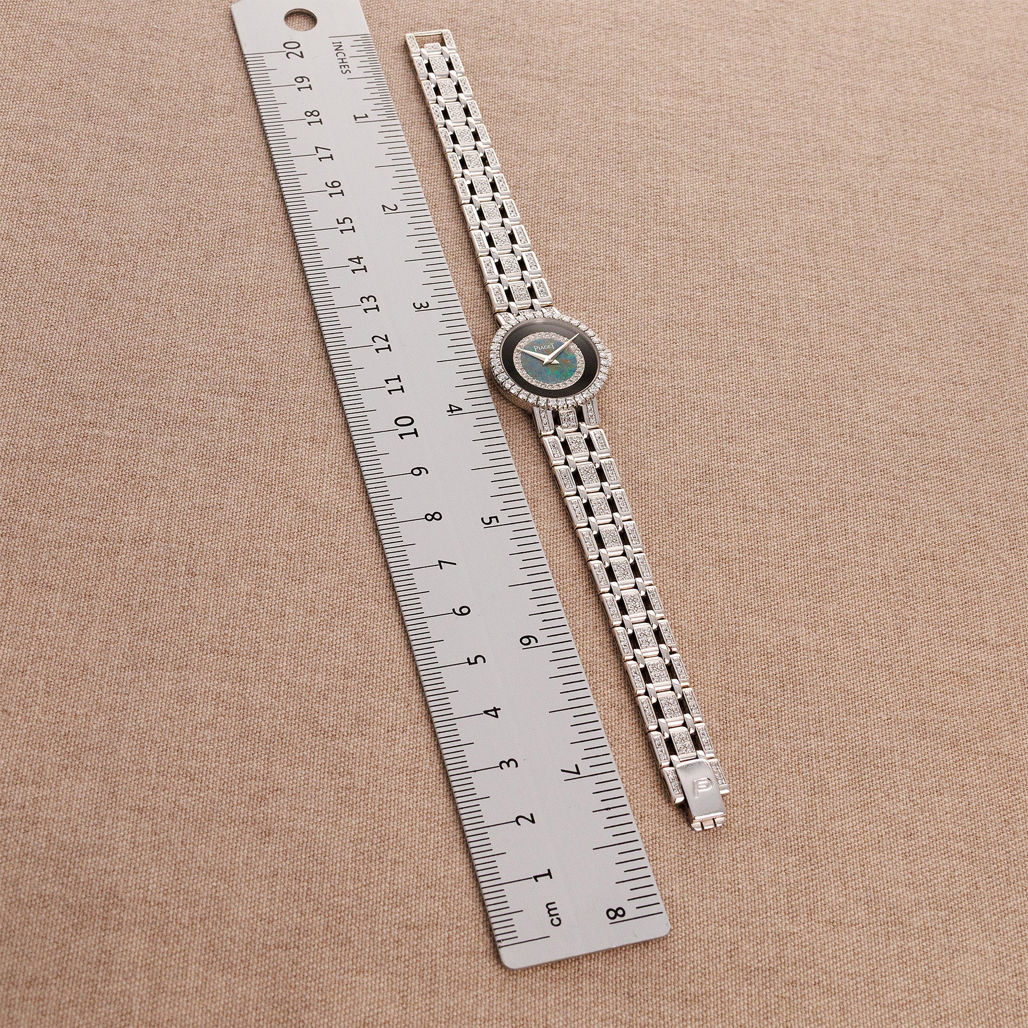 Piaget White Gold and Diamond Watch Ref. 8056 with Opal and Onyx Dial - Image 7