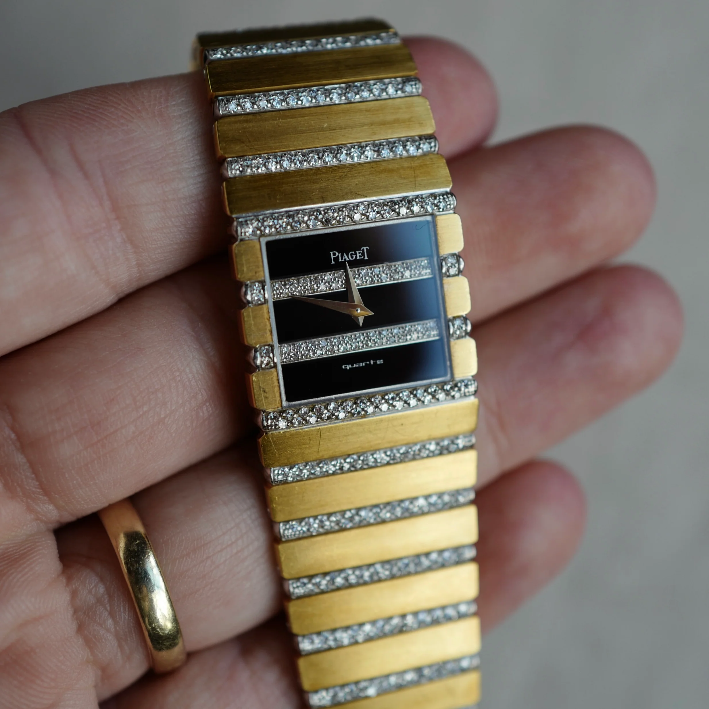 Piaget White Gold and Yellow Gold Watch with Black and Diamond Dial Ref. 7131 - Image 2