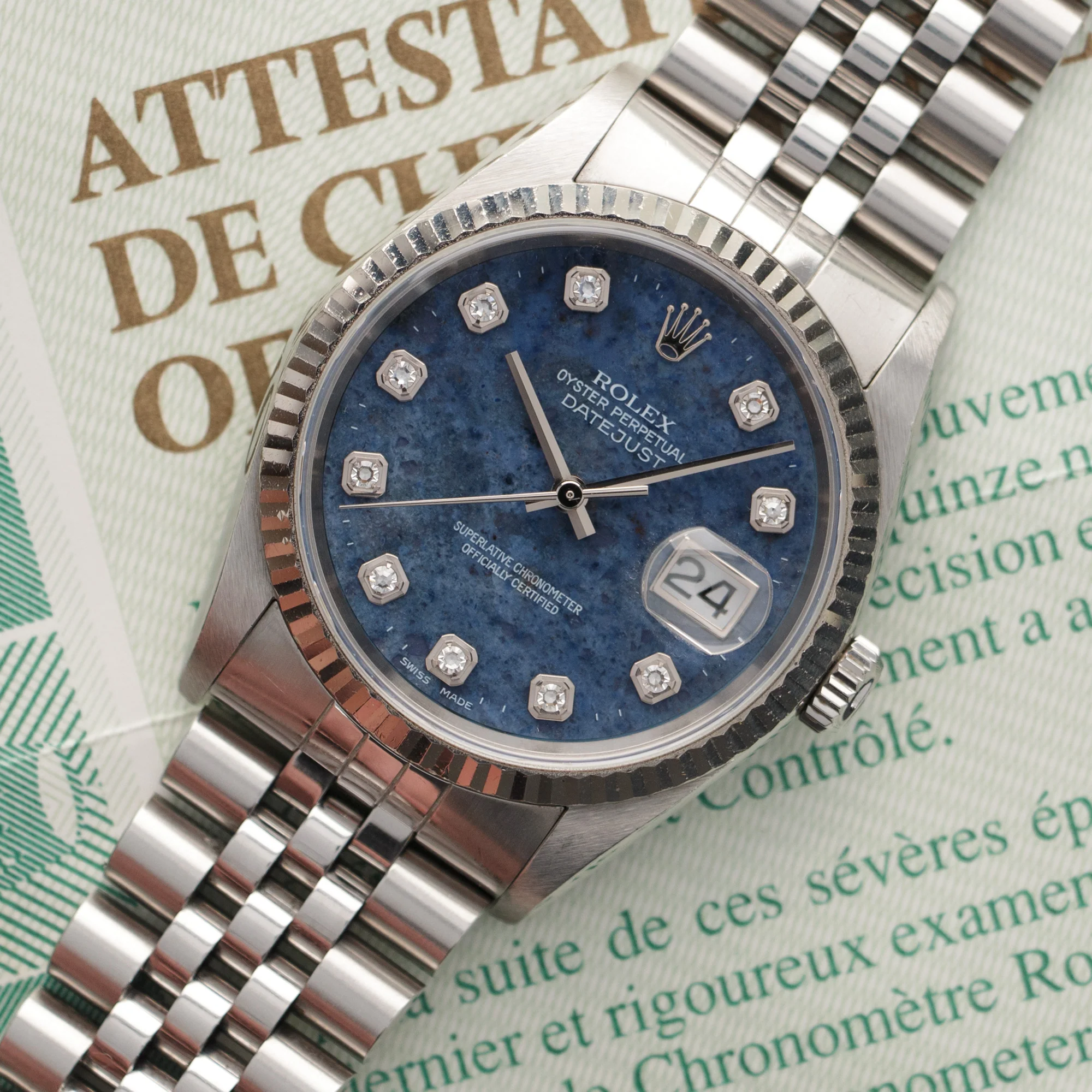 Rolex Datejust Sodalite Diamond Watch Ref. 16234, with Original Paper - Image 2