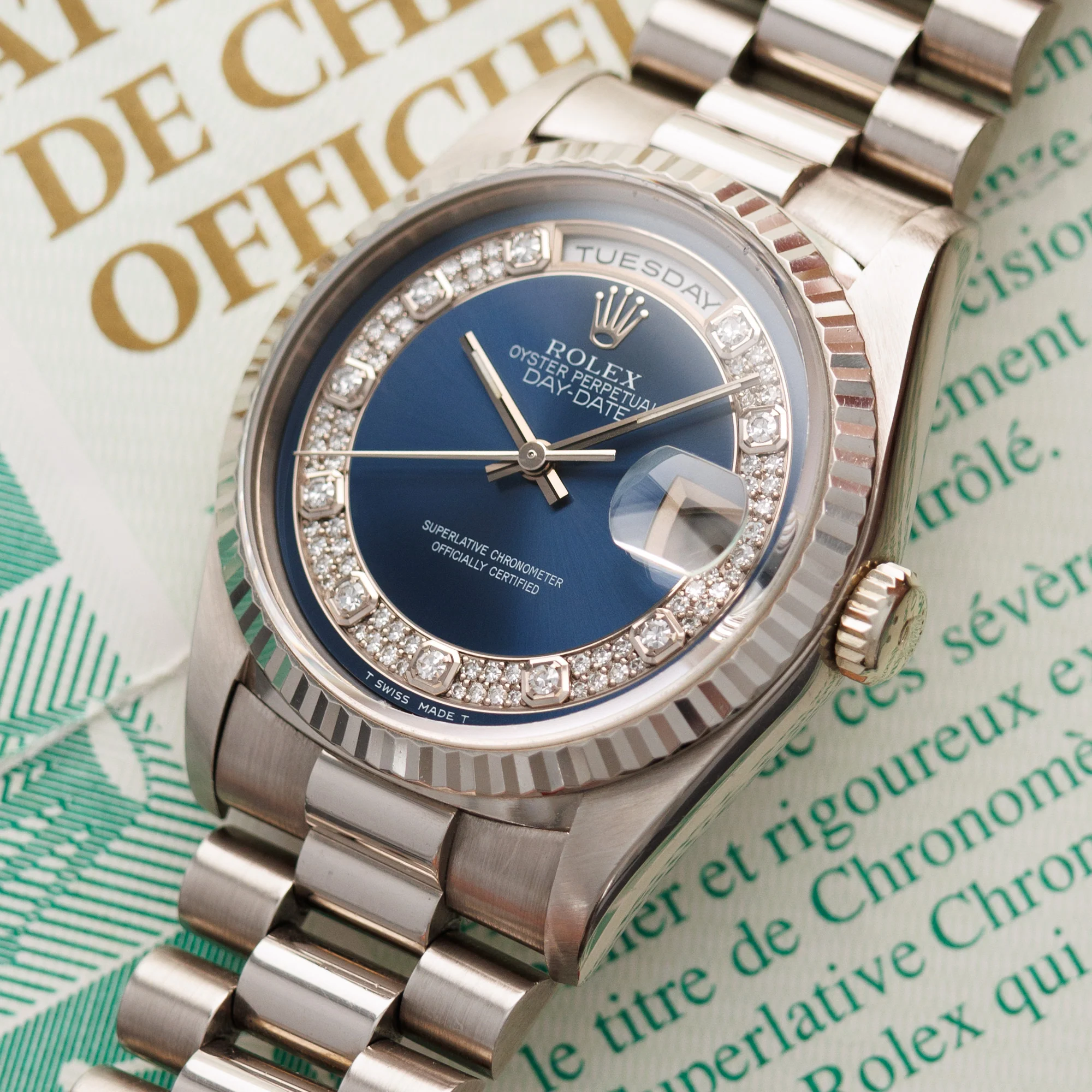 Rolex Day-Date White Gold Ref. 18239 with Blue Diamond Dial and Original Papers - Image 2