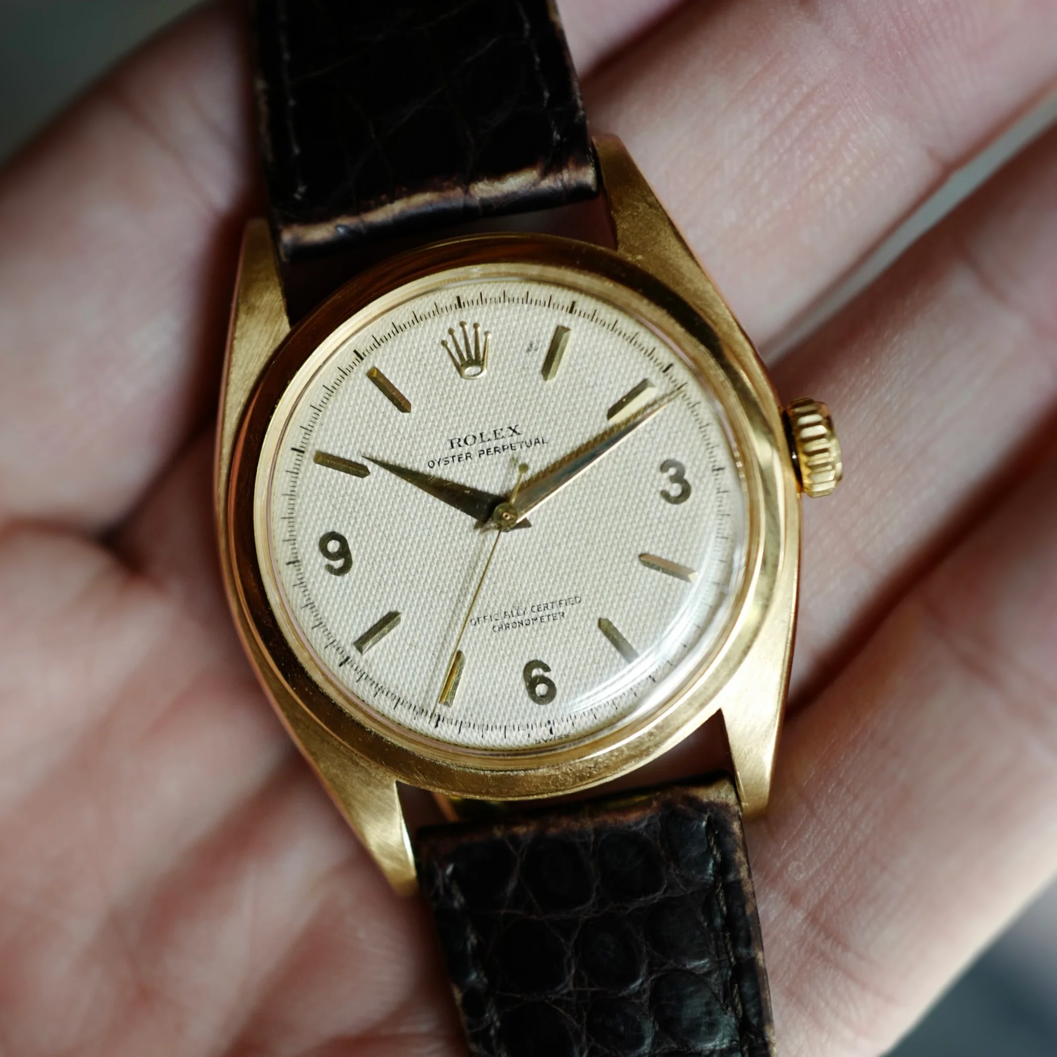 Rolex Oyster Perpetual Honeycomb Ovetone Watch Ref. 6098 - Image 5