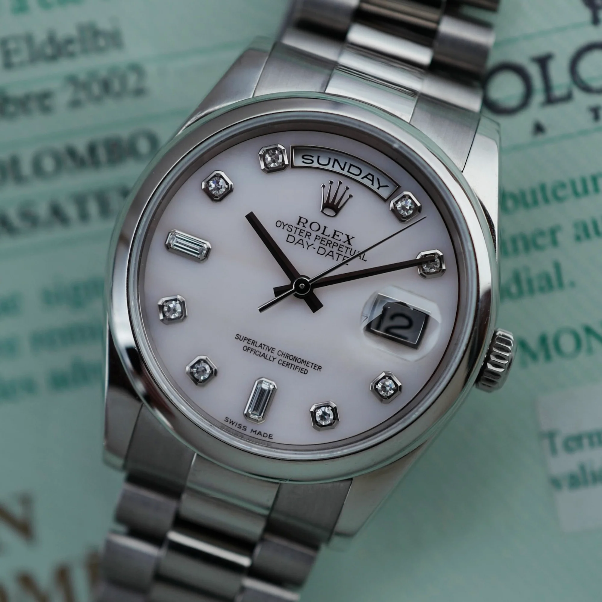 Rolex White Gold Day-Date Ref. 118209 with Pink Mother of Pearl Dial - Image 2