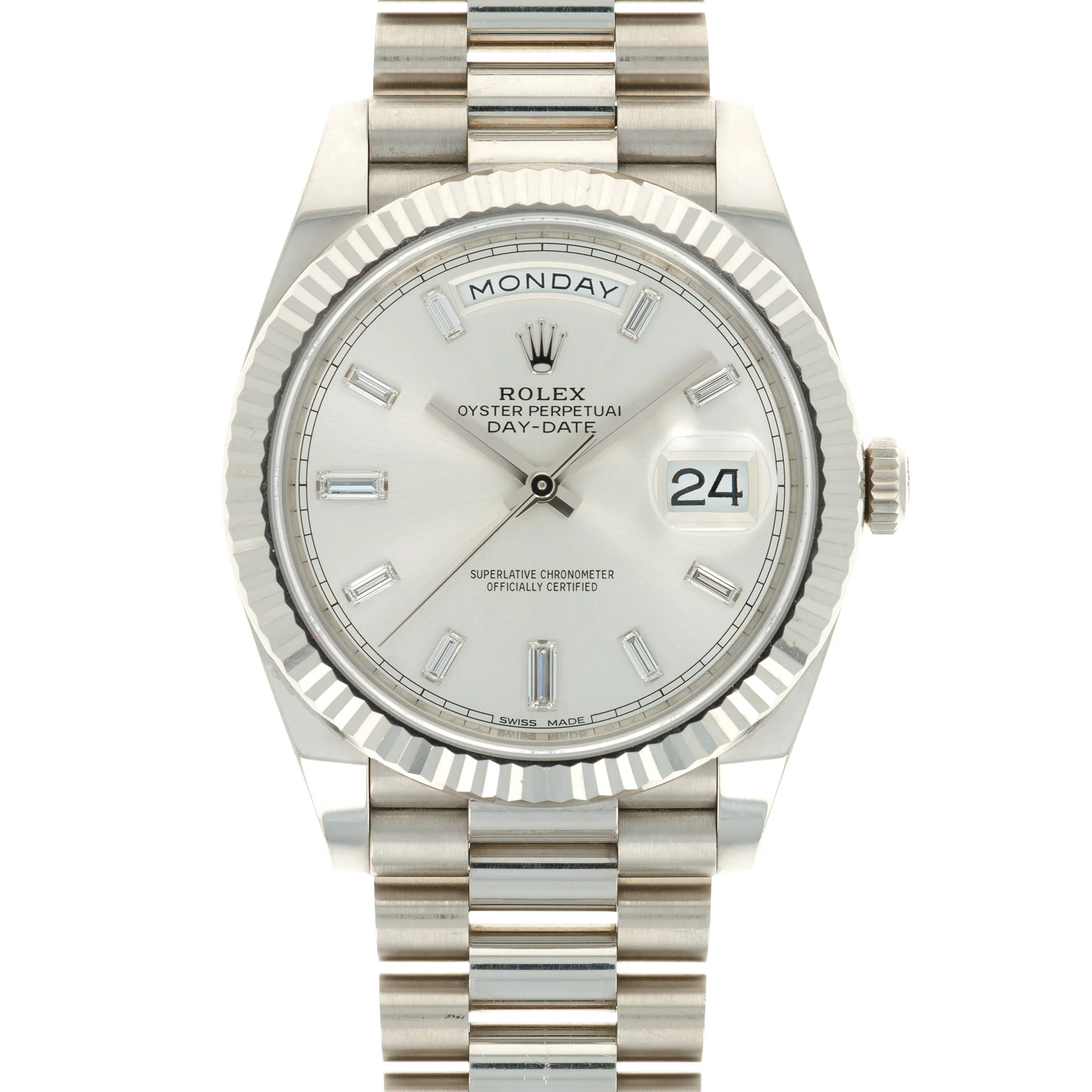 Rolex White Gold Day-Date Ref. 228239 with Factory Baguette Diamond Dial