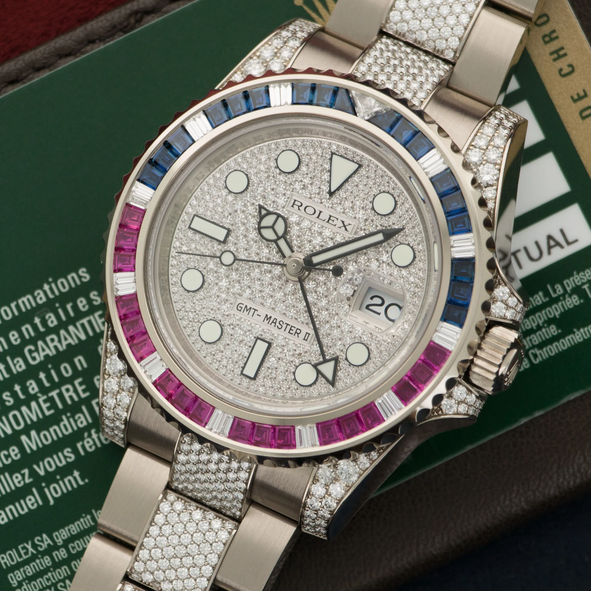 Rolex White Gold GMT-Master II Sapphire Ruby Diamond Watch Ref. 116759 - Image 2