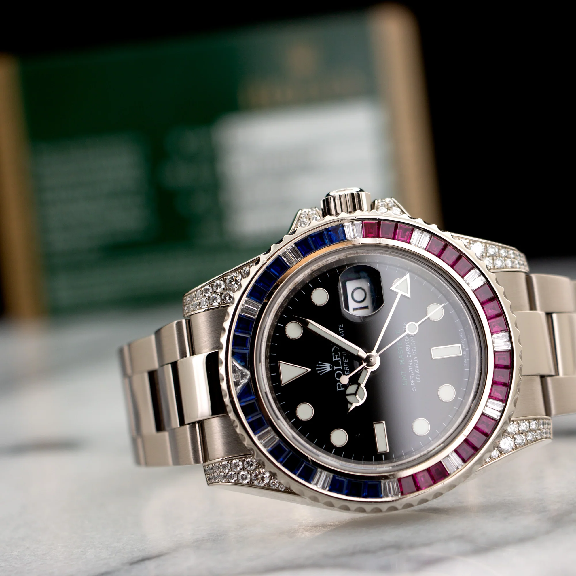 Rolex White Gold GMT-Master II Sapphire Ruby Diamond Watch Ref. 116759 - Image 7