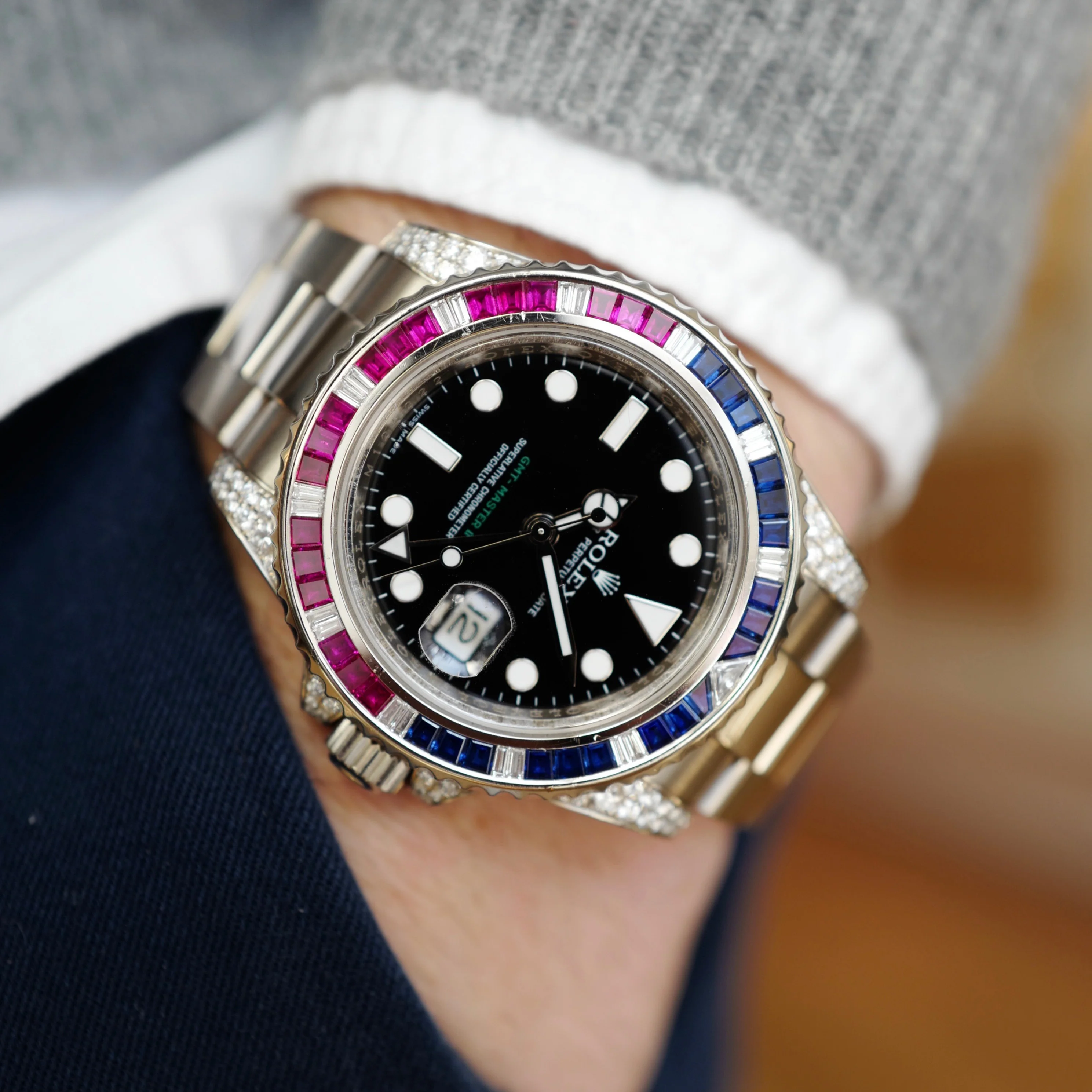 Rolex White Gold GMT-Master II Sapphire Ruby Diamond Watch Ref. 116759 - Image 9
