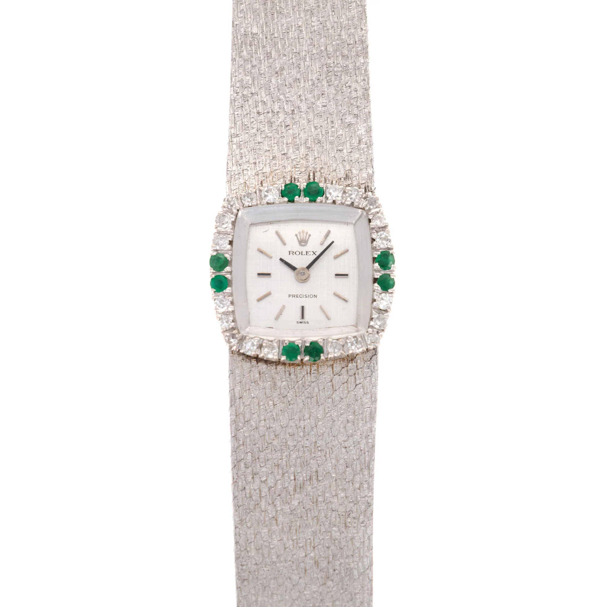 Rolex White Gold Precision Diamond & Emerald Watch Ref. 2628