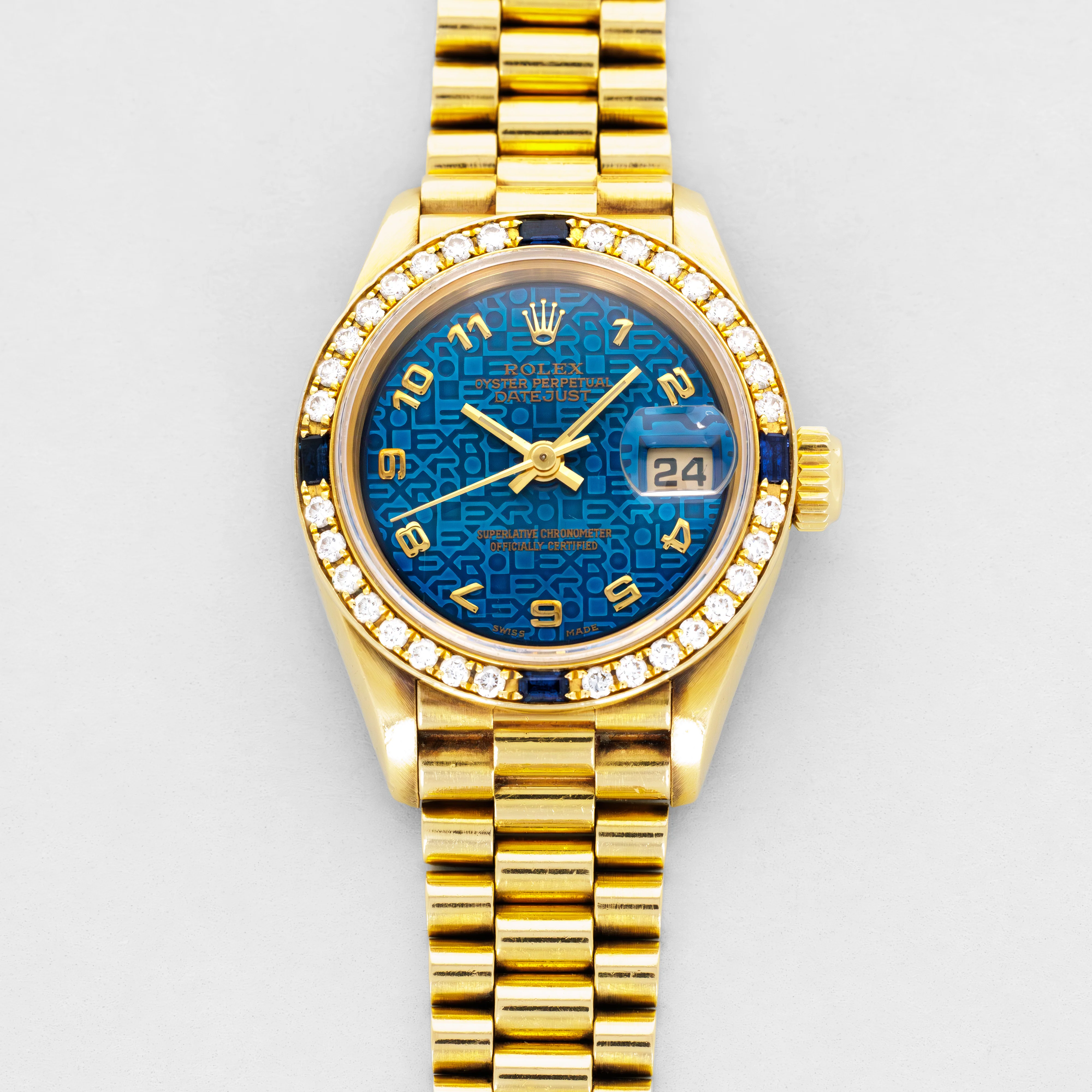 Rolex Yellow Gold Datejust Ref. 69088 with Diamond and Sapphire Bezel