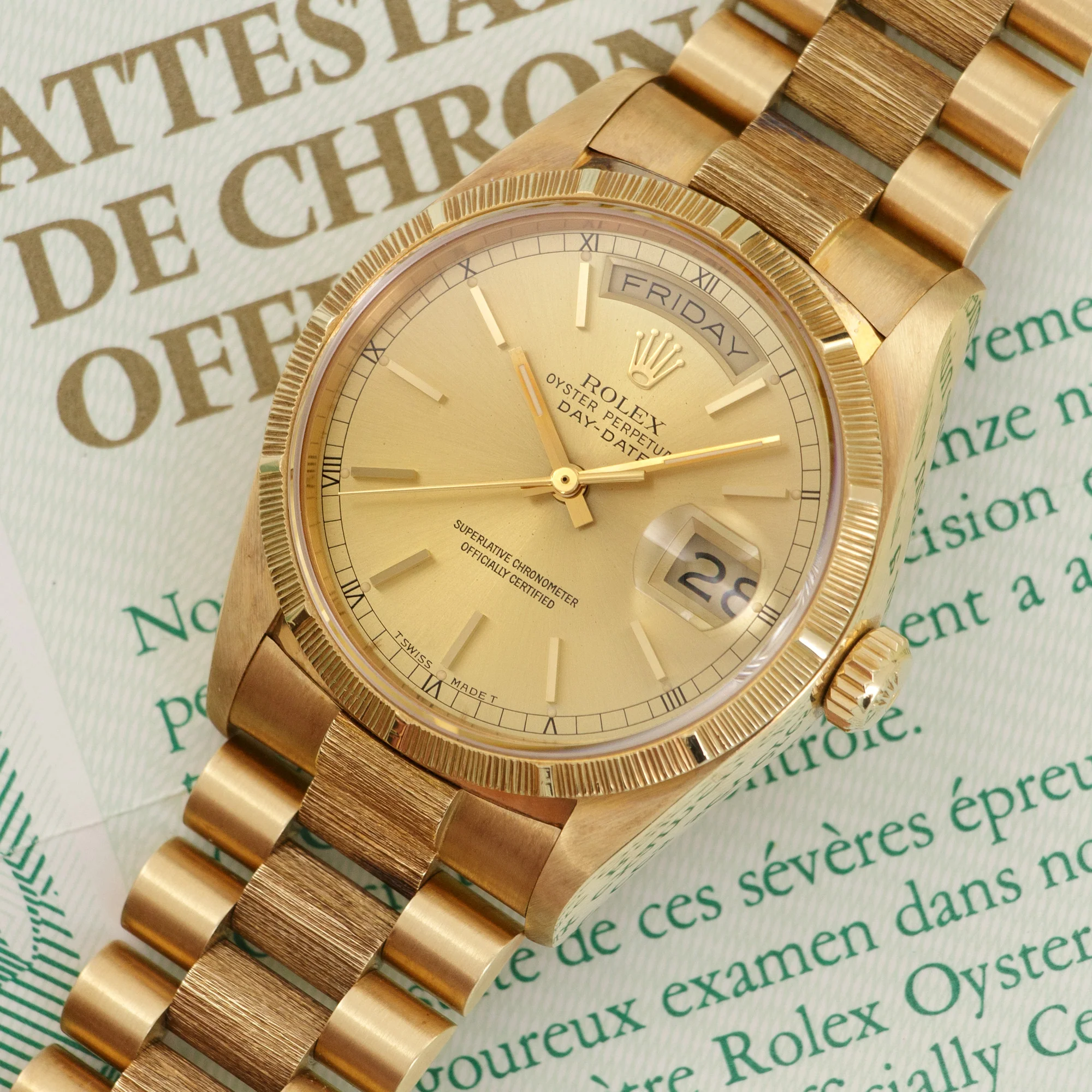Rolex Yellow Gold Day-Date Bark Finish Watch Ref. 18078 - Image 2