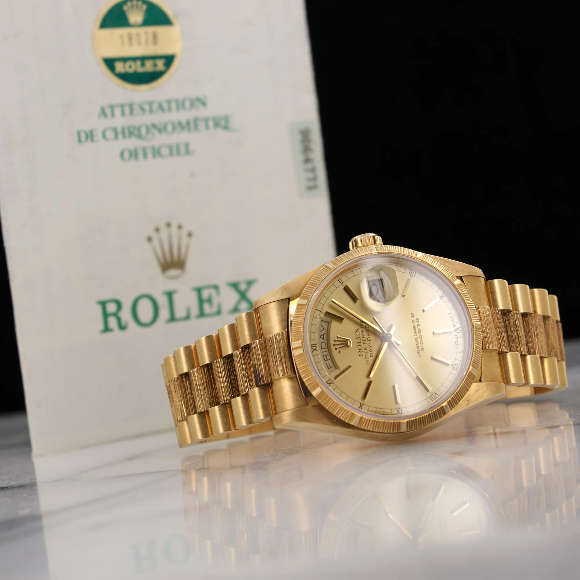 Rolex Yellow Gold Day-Date Bark Finish Watch Ref. 18078 - Image 7